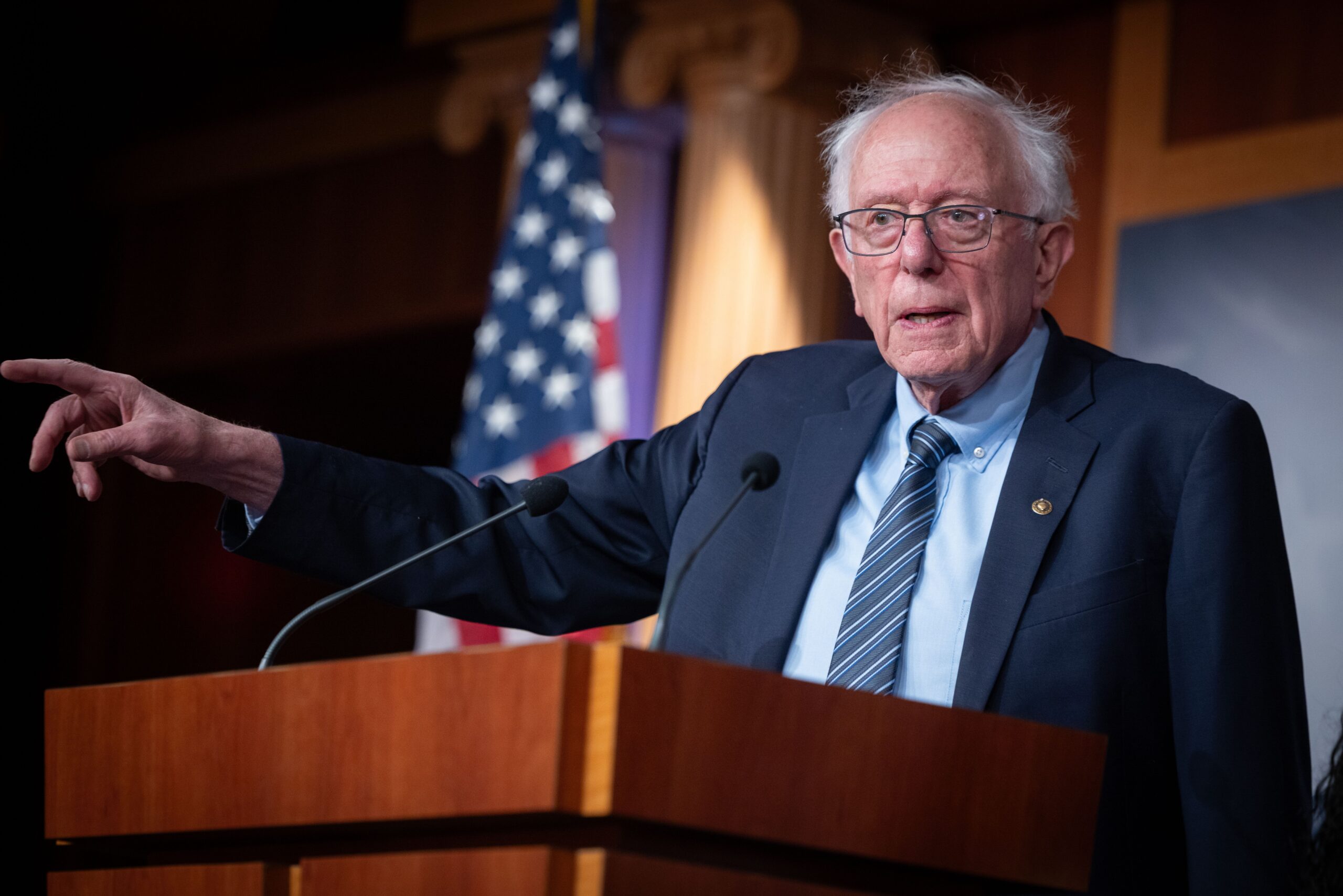 Senator Bernie Sanders (I-VT) speaks at a press conference with Congresswoman Summer Lee (D-PA) on the introduction of legislation to abolish Super PACs, at the U.S. Capitol in Washington, DC on May 20, 2026.