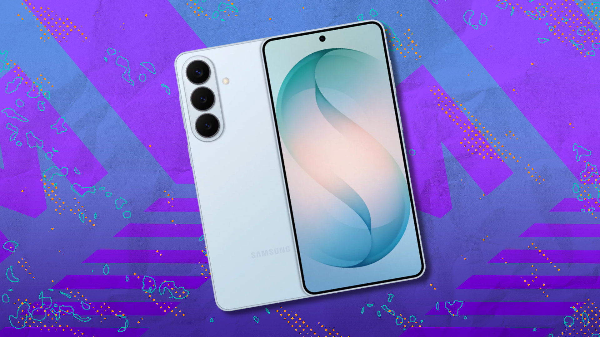 Samsung Galaxy S26+ on purple and blue abstract background