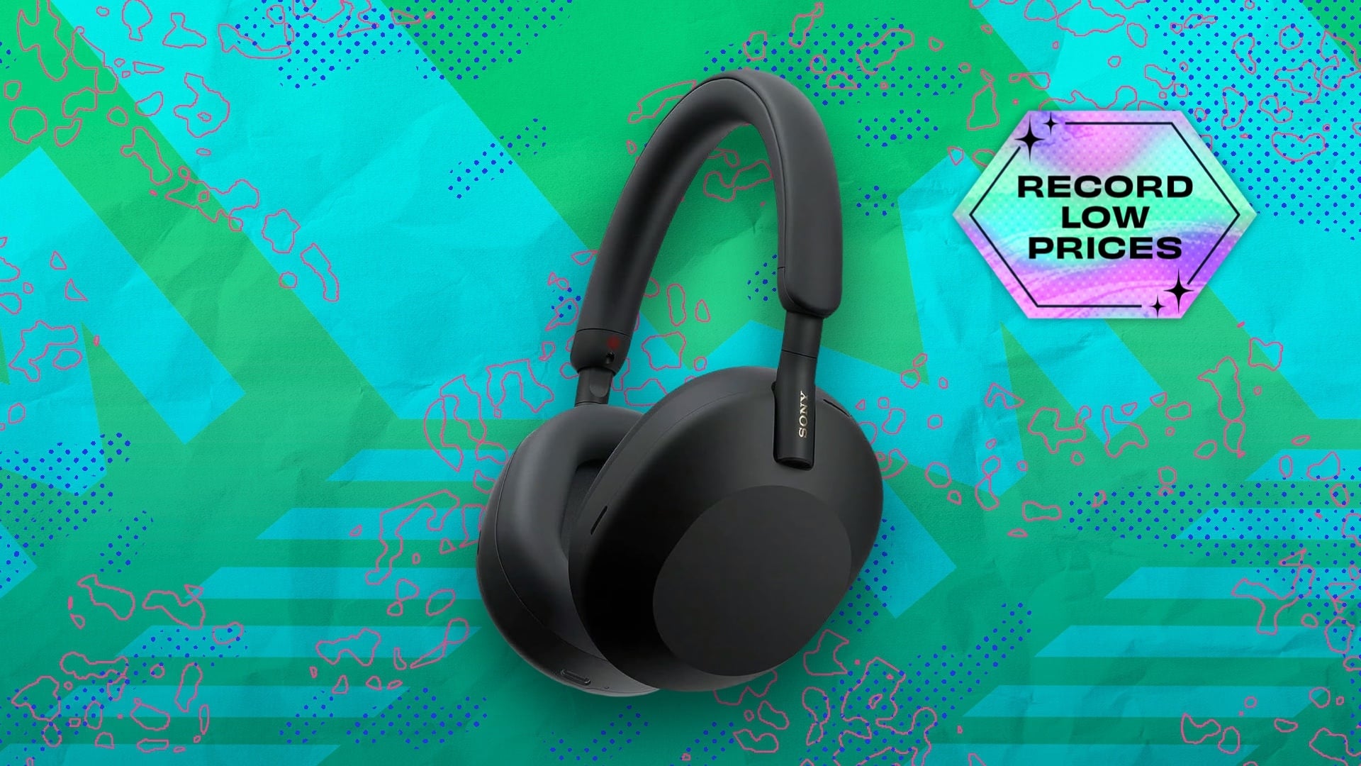 Sony WH-1000XM5 Noise Canceling Headphones on composite background