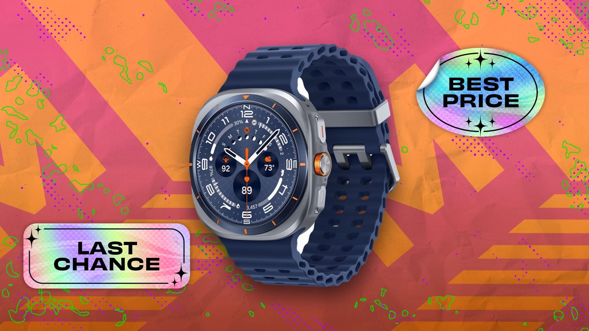 Samsung Galaxy Watch Ultra (2025) on composite background