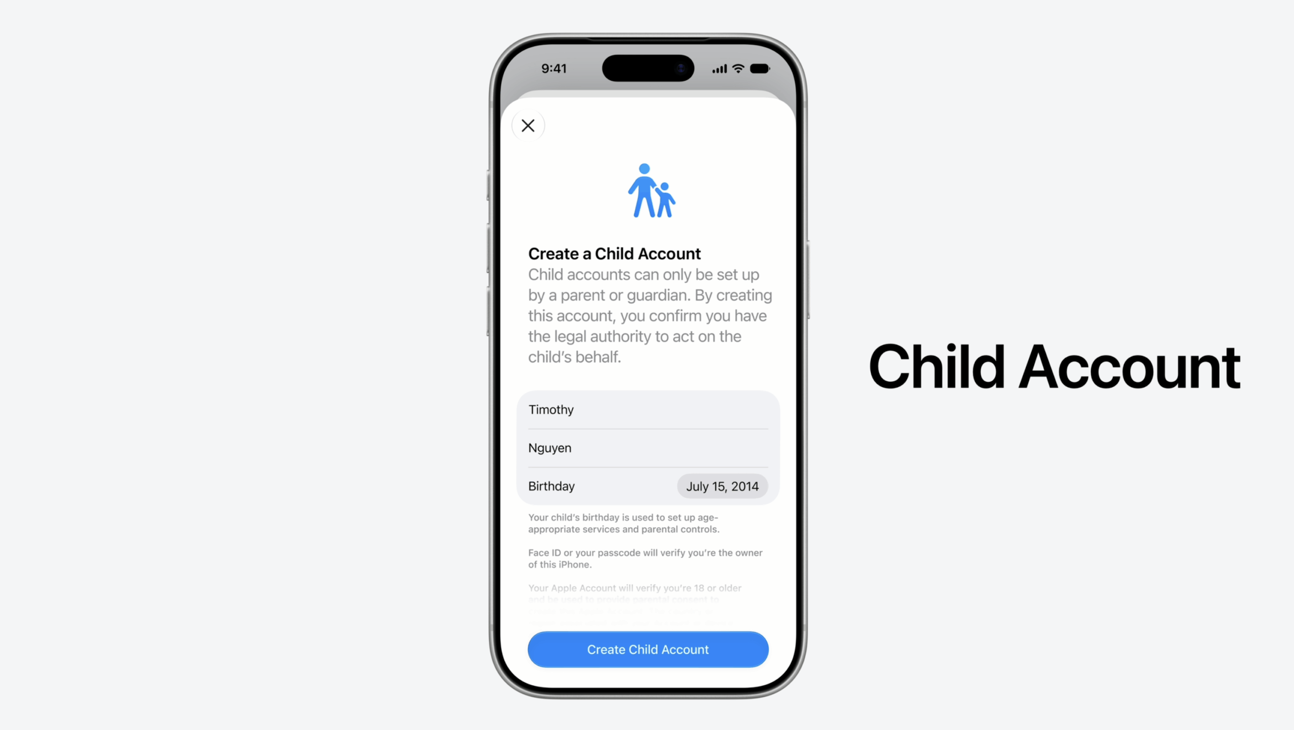 A phone shows the new settings for Apple's Child Accounts
