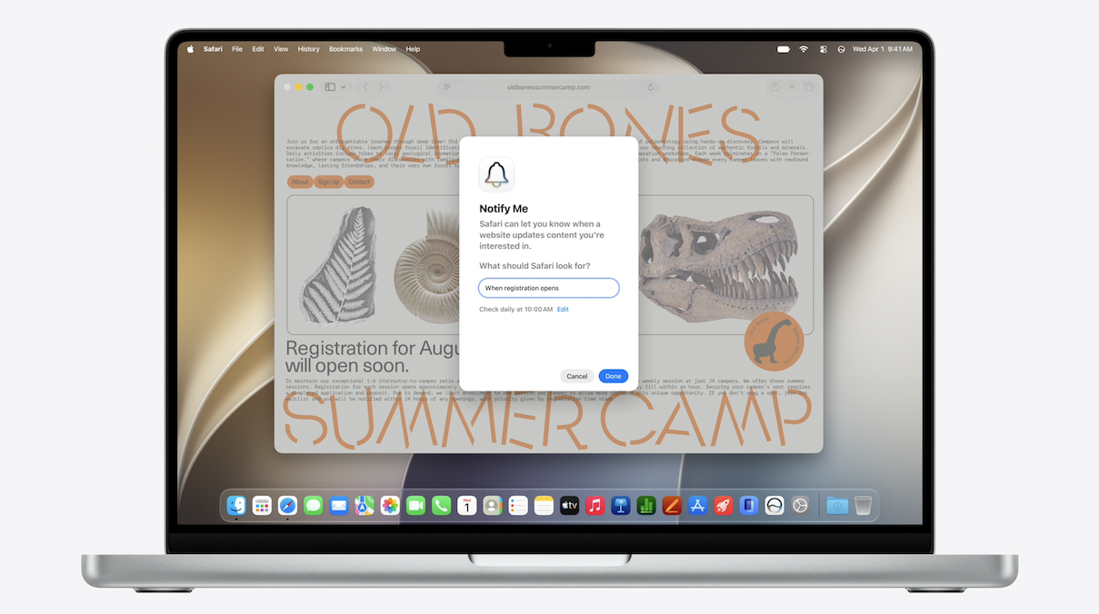 Safari Notify Me feature at WWDC