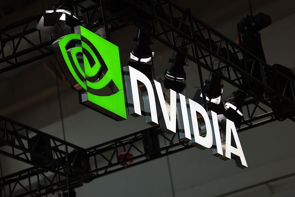 Nvidia logo on display at trade show