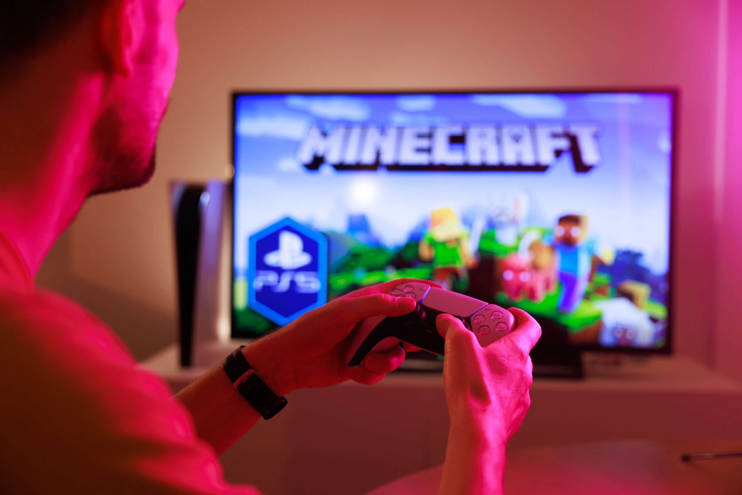 Gamer playing Minecraft