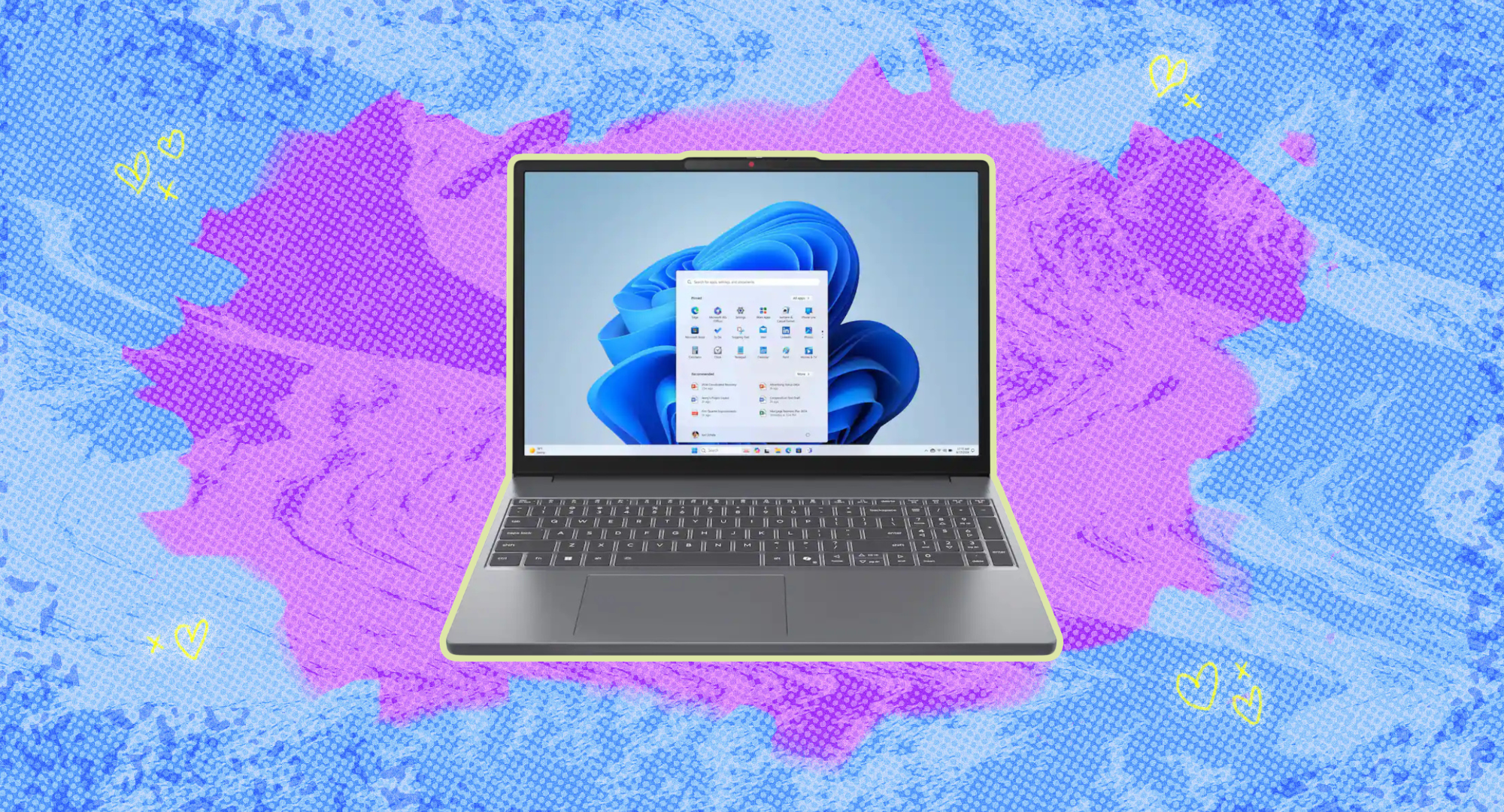 The IdeaPad Slim 3 against a colorful background. 