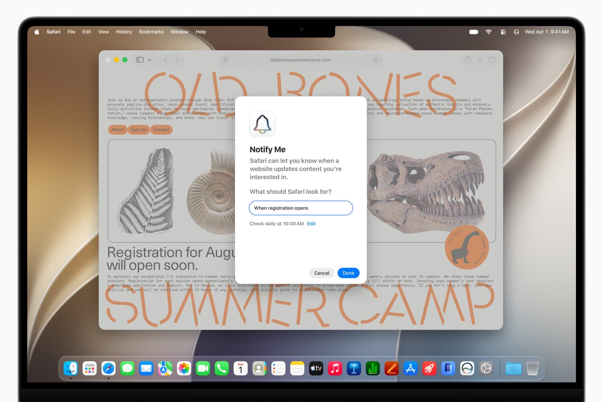 The Safari home screen with the new Notify Me feature