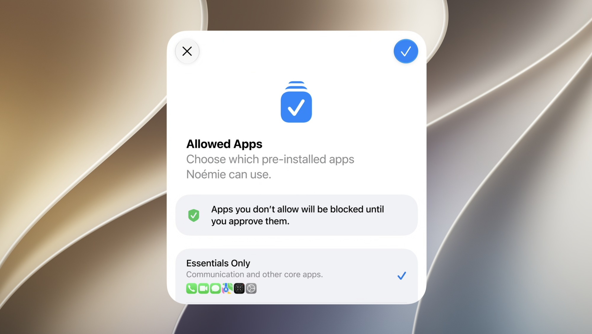 A pop-up on a desktop screen that shows new app allowance settings.