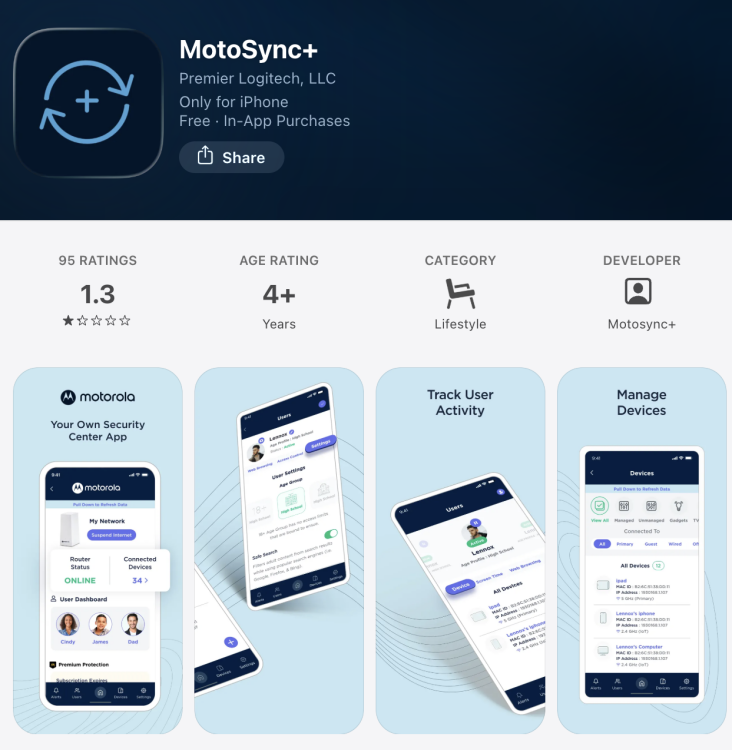 MotoSync+ app in the App Store