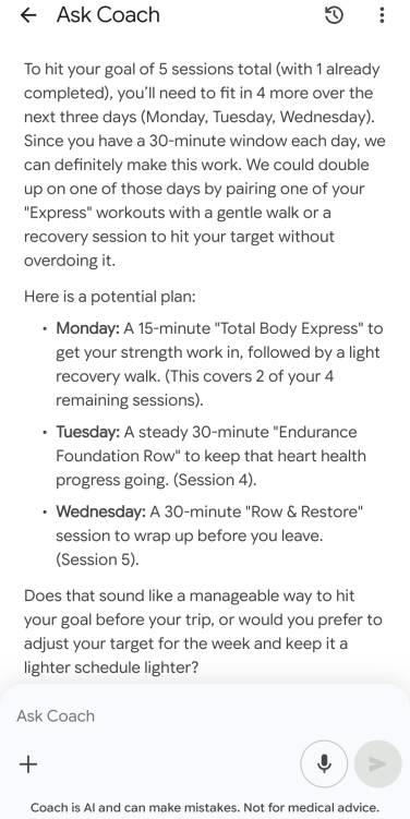 a screenshot of the google health app with a fitness plan