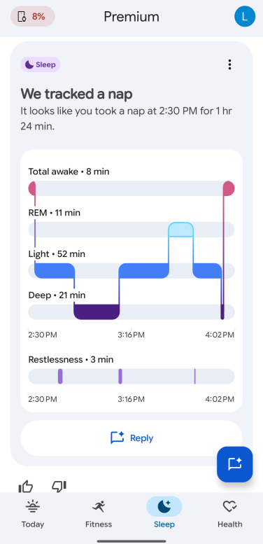a screenshot of a nap in google health