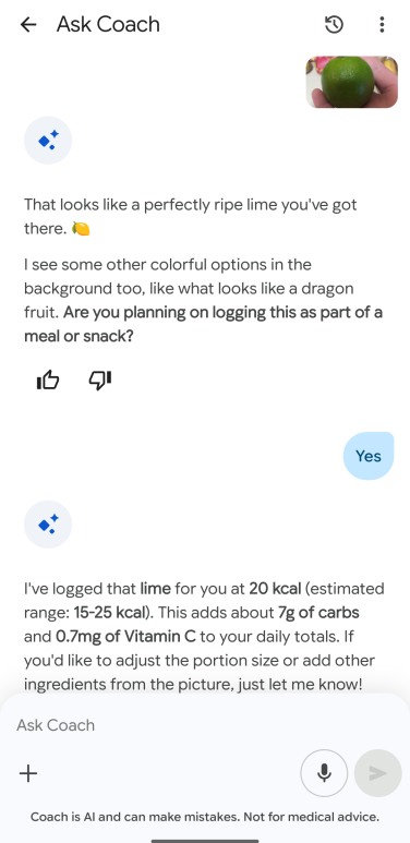 a screenshot of nutrition tracking in google health