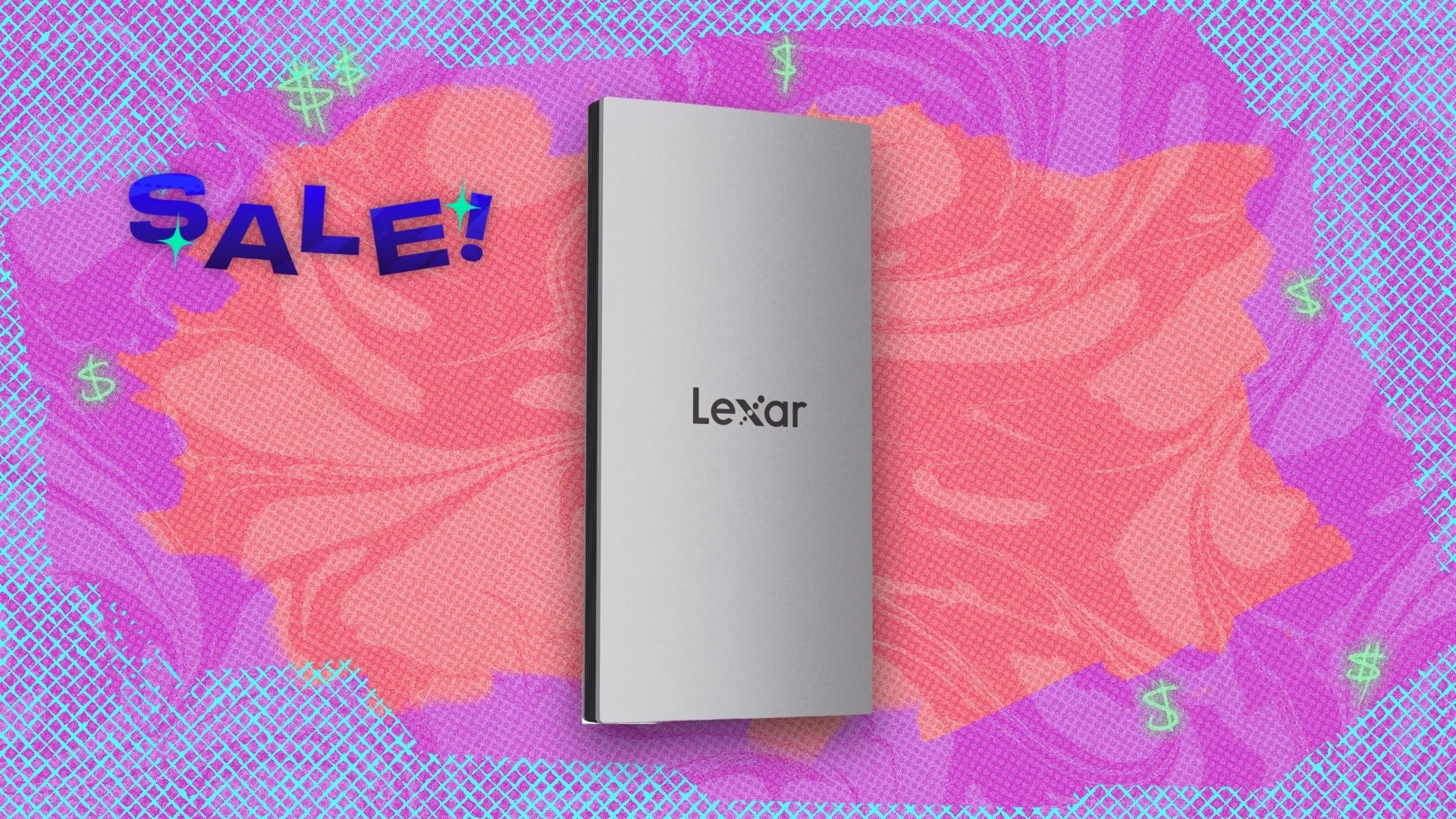 Lexar ES3 1TB External SSD on Mashable composite background