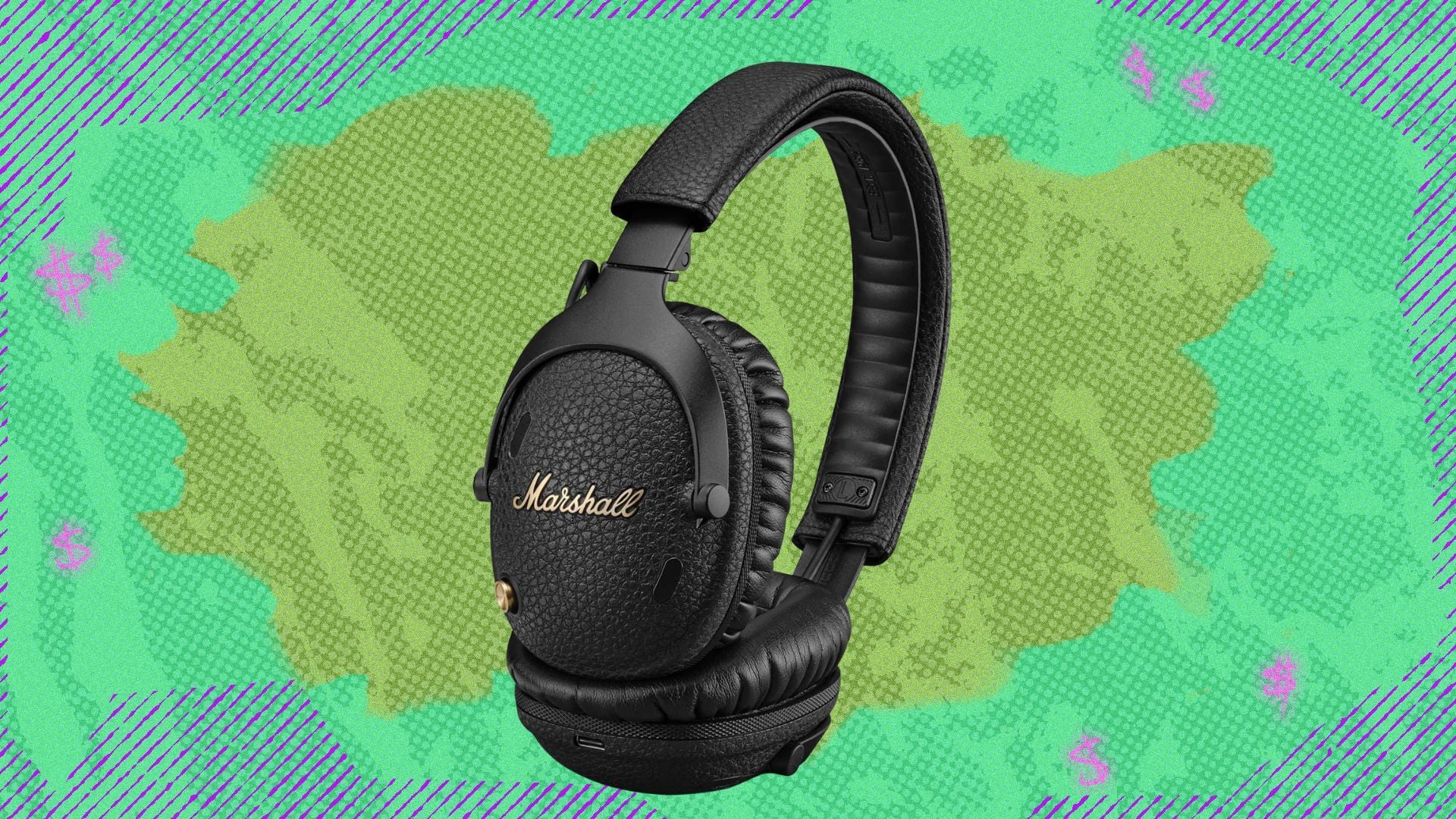 marshall monitor III headphones against a green patterned background