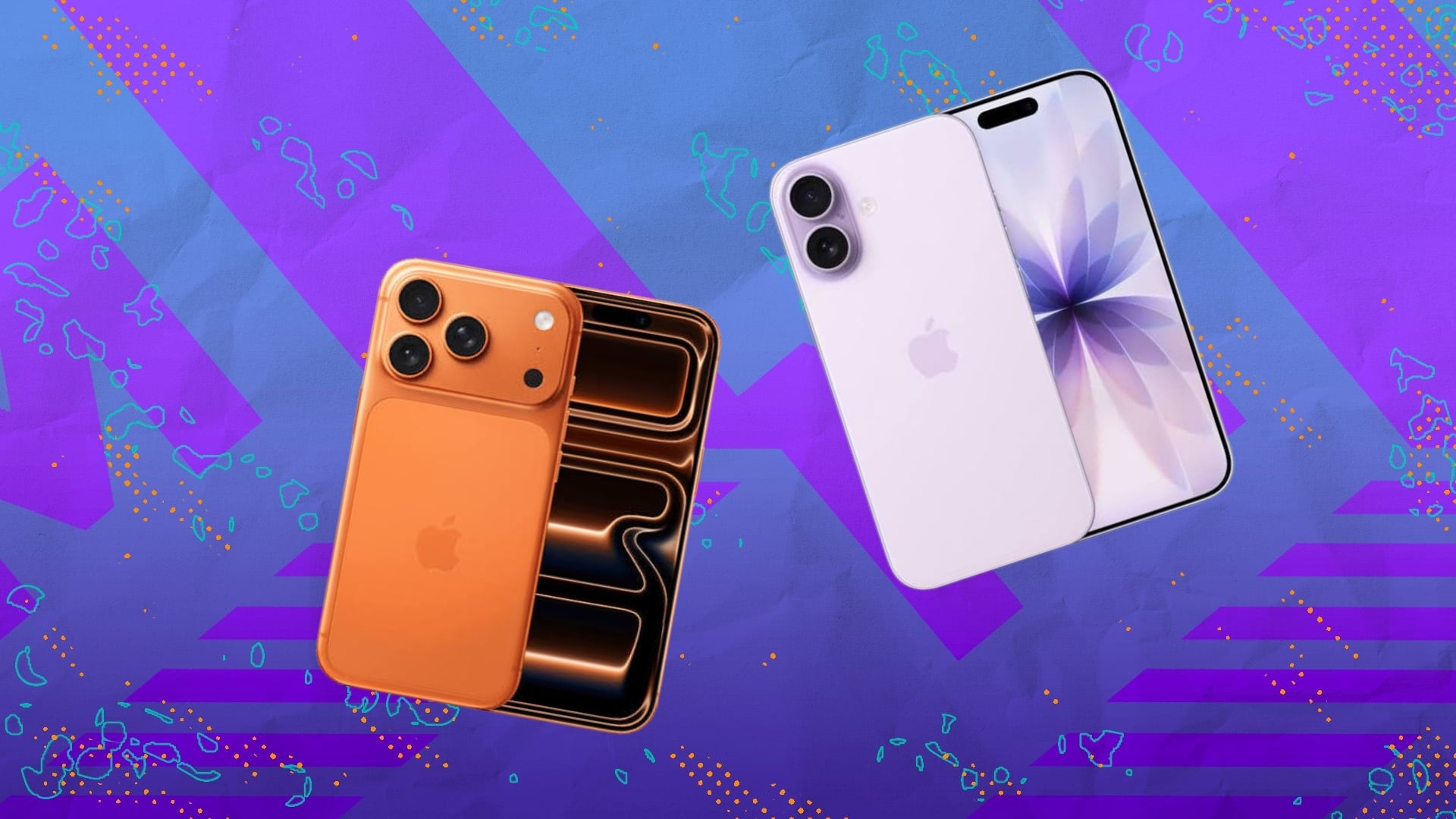 Two iPhones on blue background