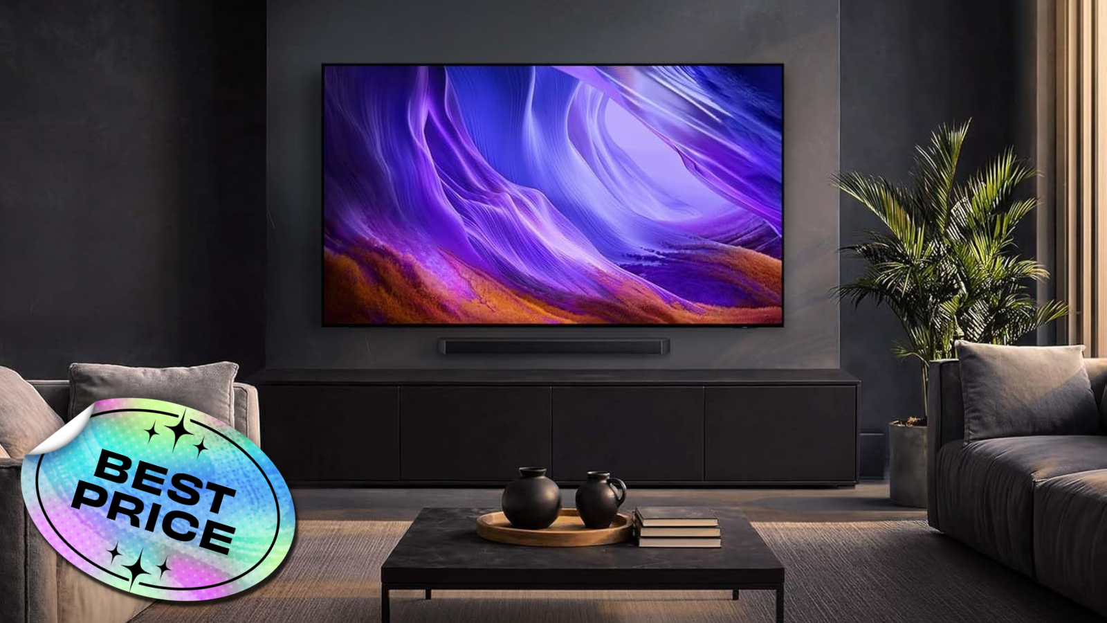 Samsung S85H OLED TV hung on wall in living room