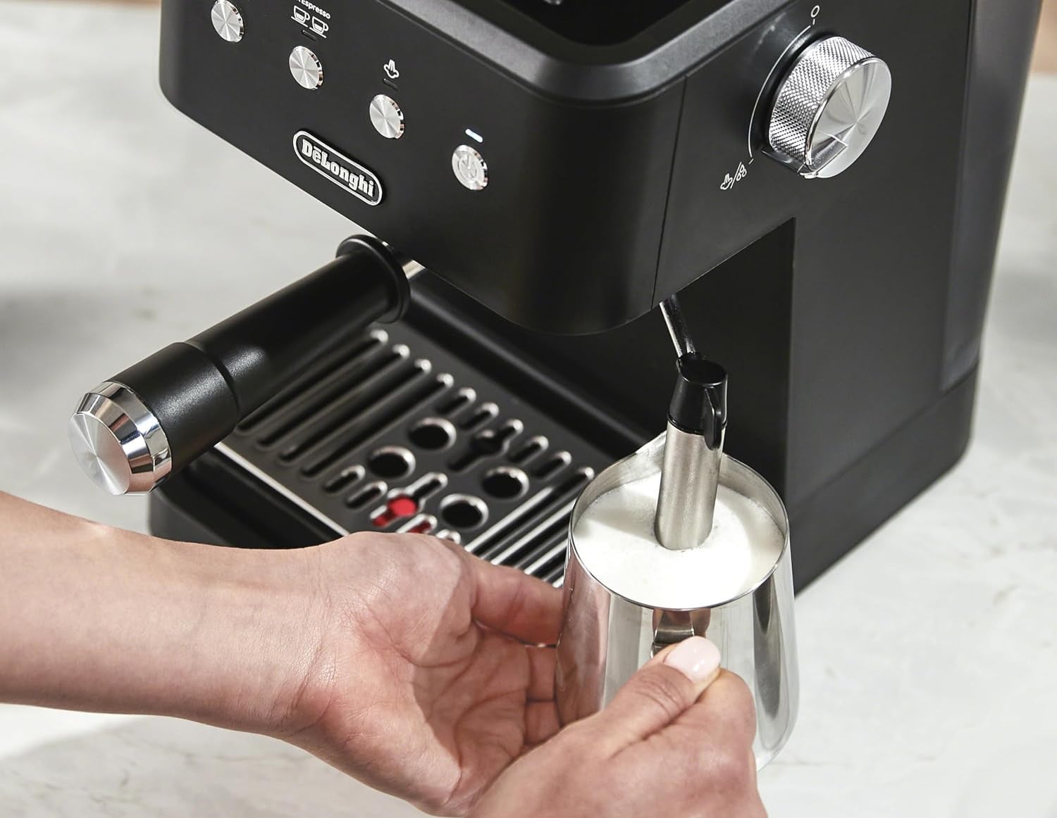 De'Longhi Classic Espresso Machines on composite background