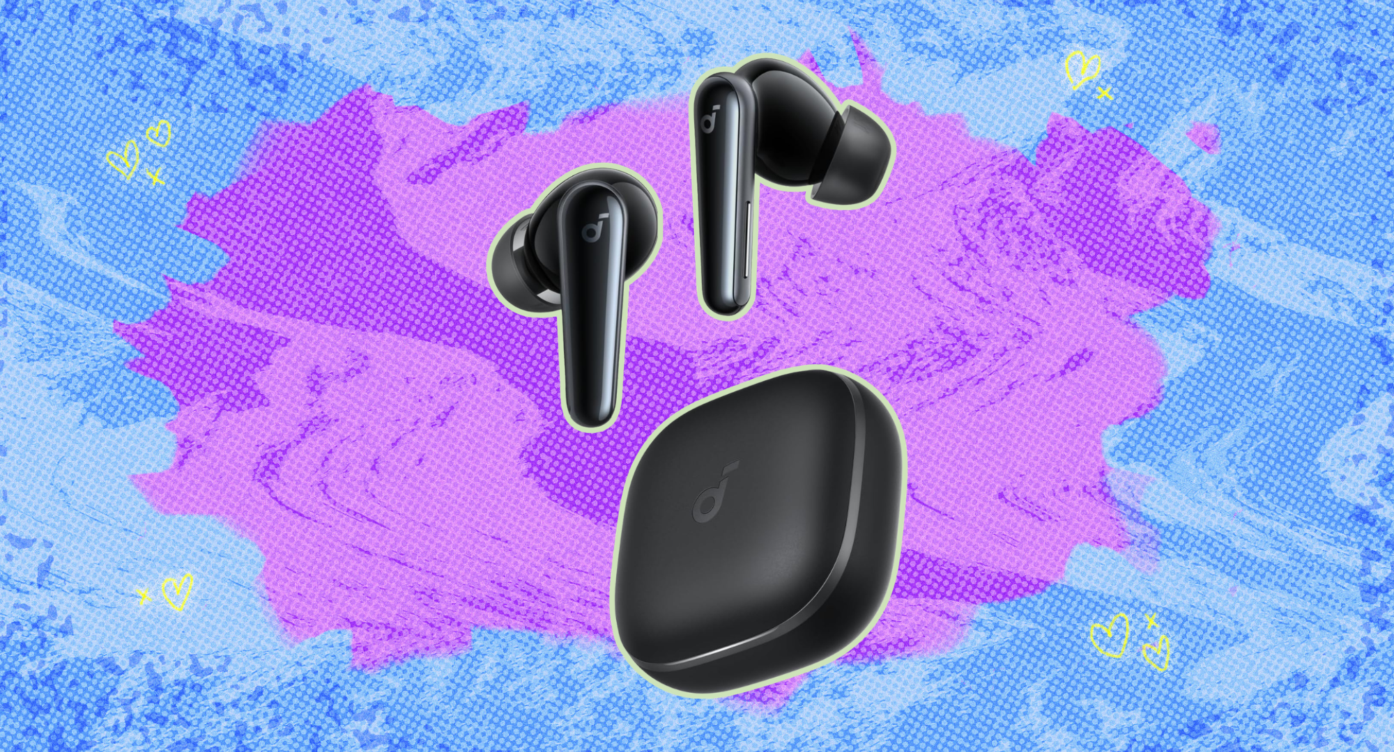 Soundcore Liberty 5 against a colorful background. 