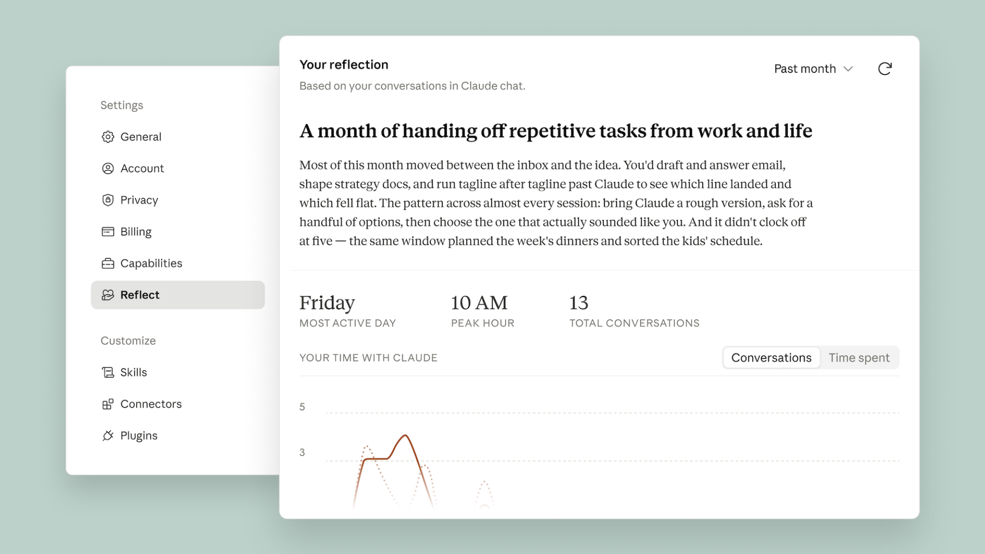 Claude reflection example showing insights from user habits.