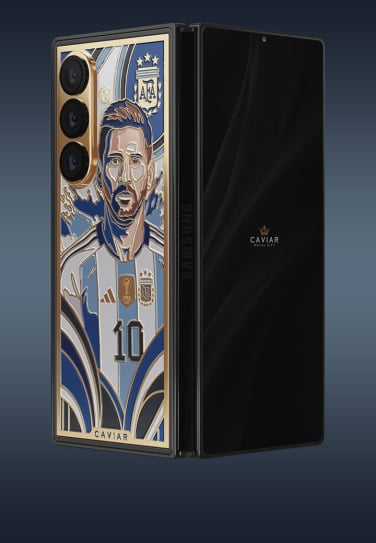 lionel messi design on back of galaxy z fold 8 ultra by caviar