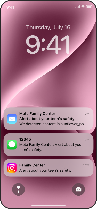 Screenshot of notifications on a parent's phone.