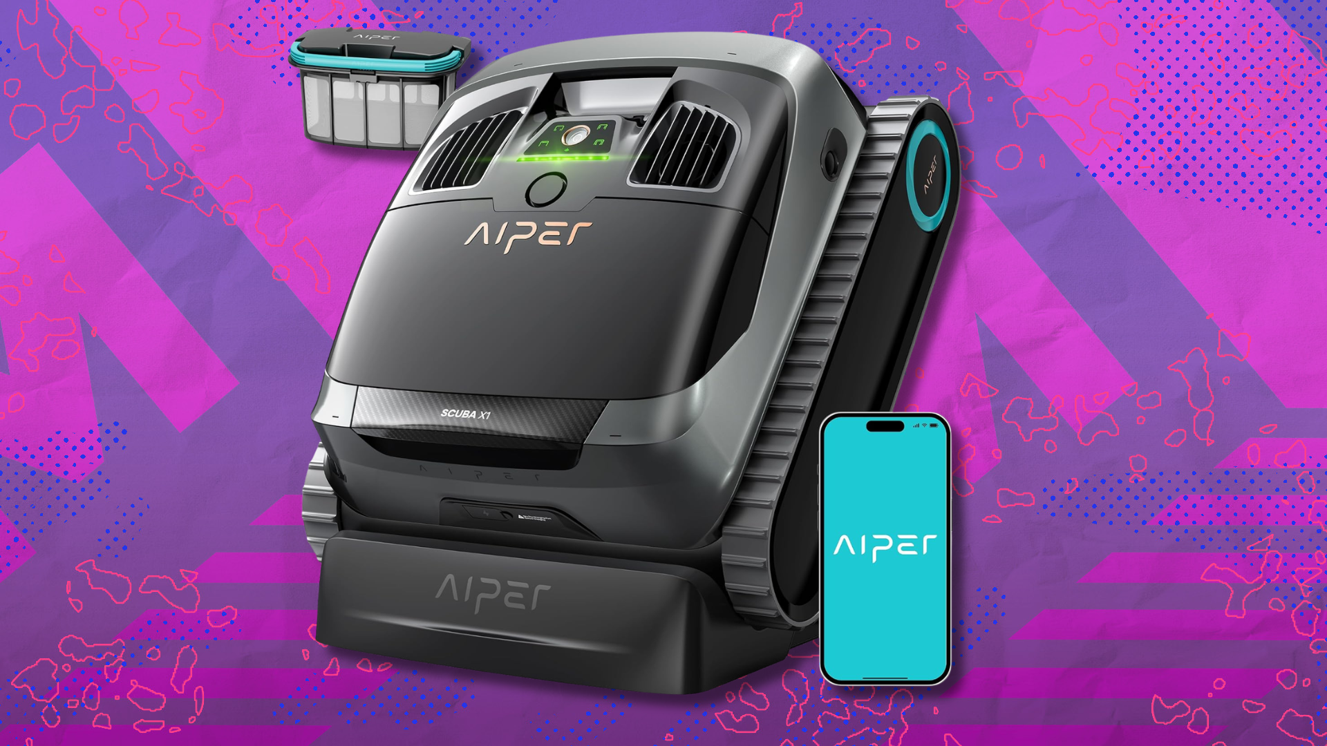 AIPER Scuba X1 on pink and purple abstract background