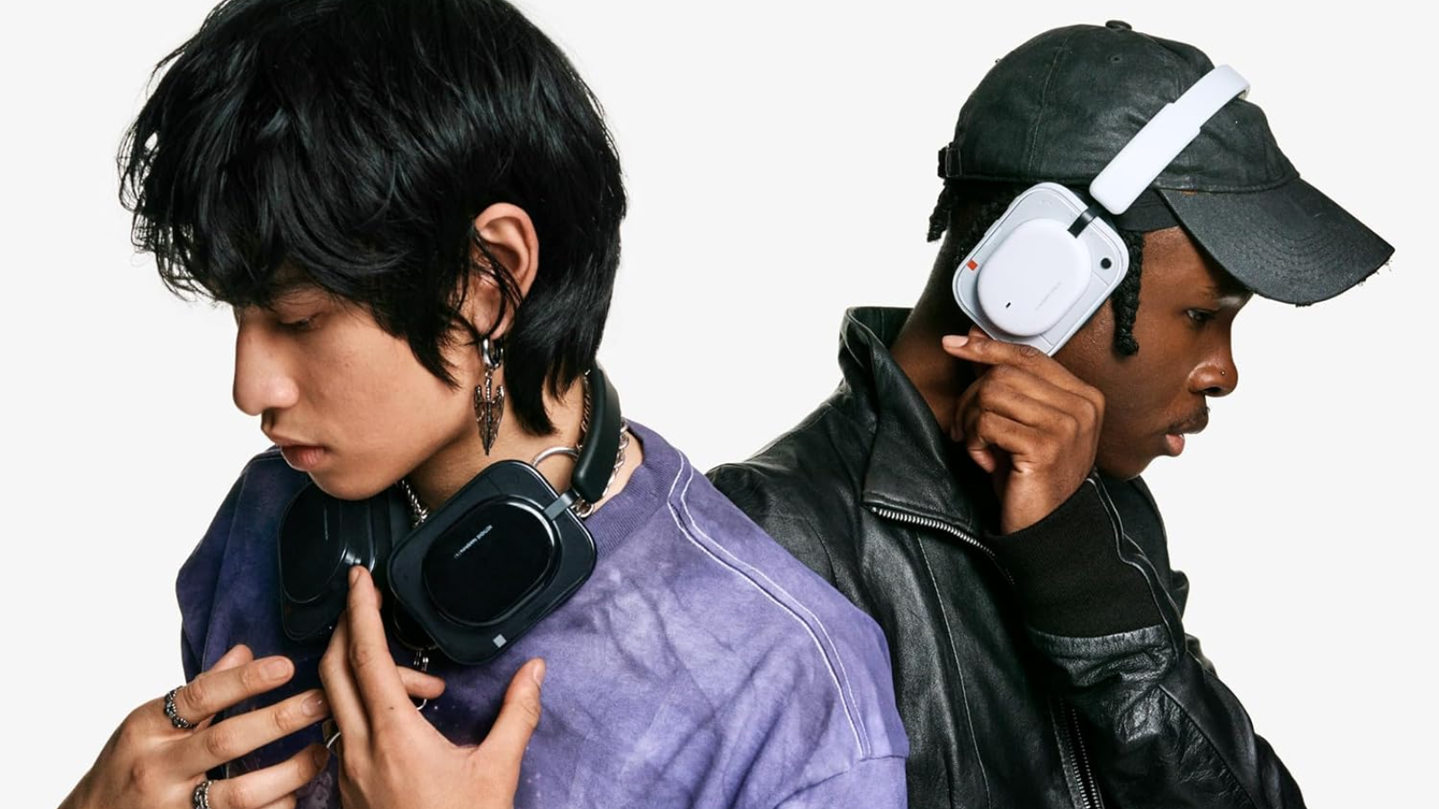 two men wearing the nothing headphone (a)