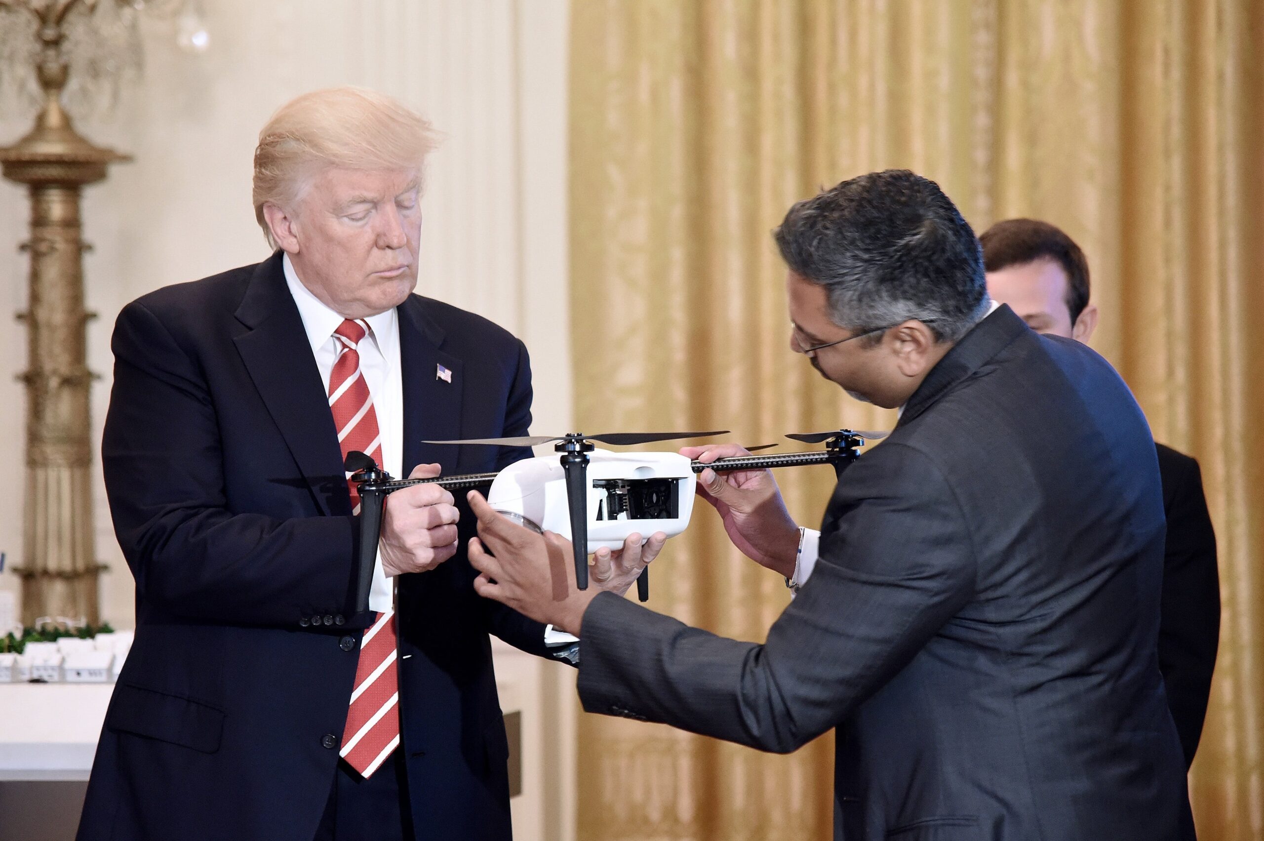 Trump holds a drone