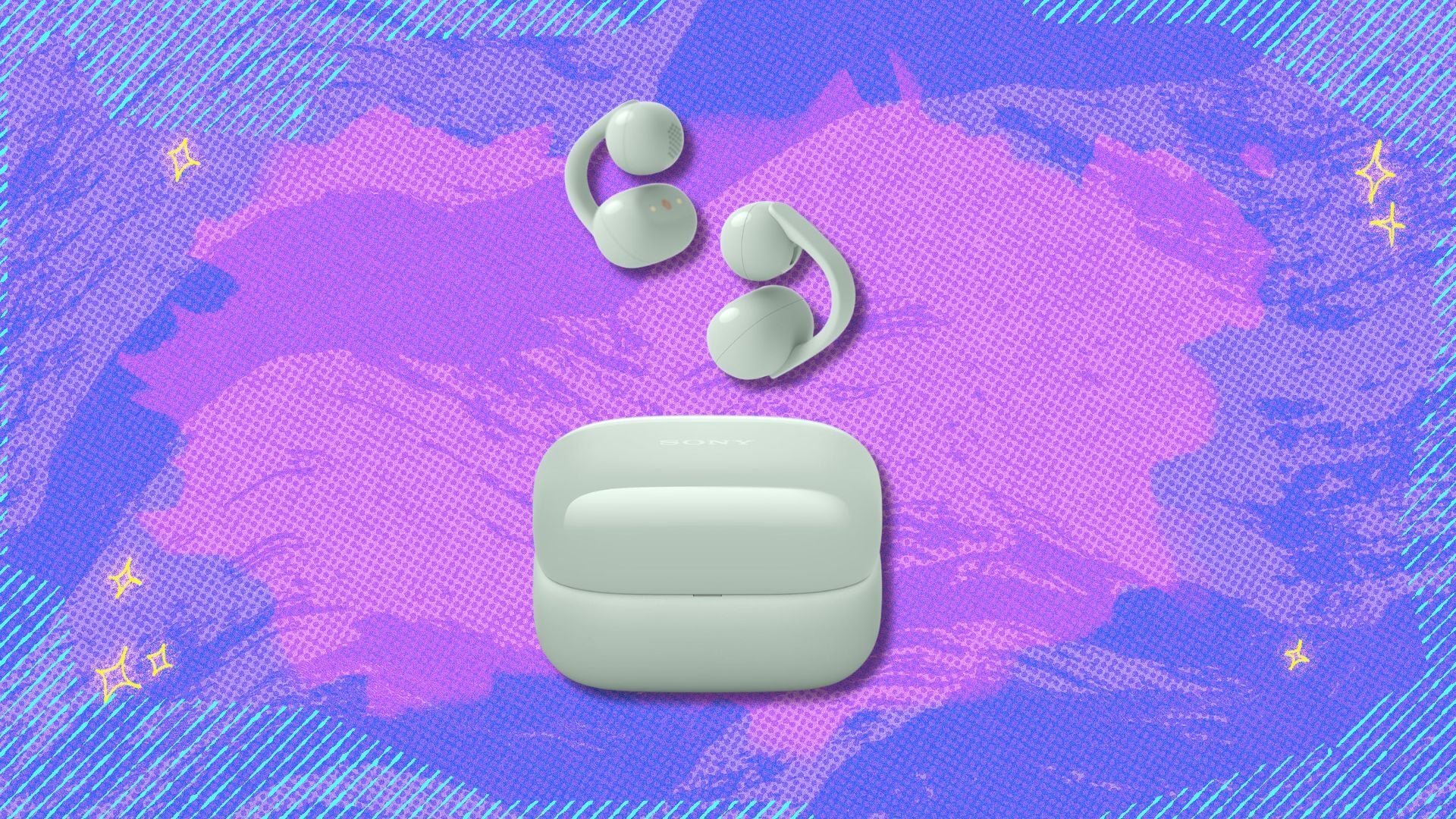 sony linkbuds clip against a purple background
