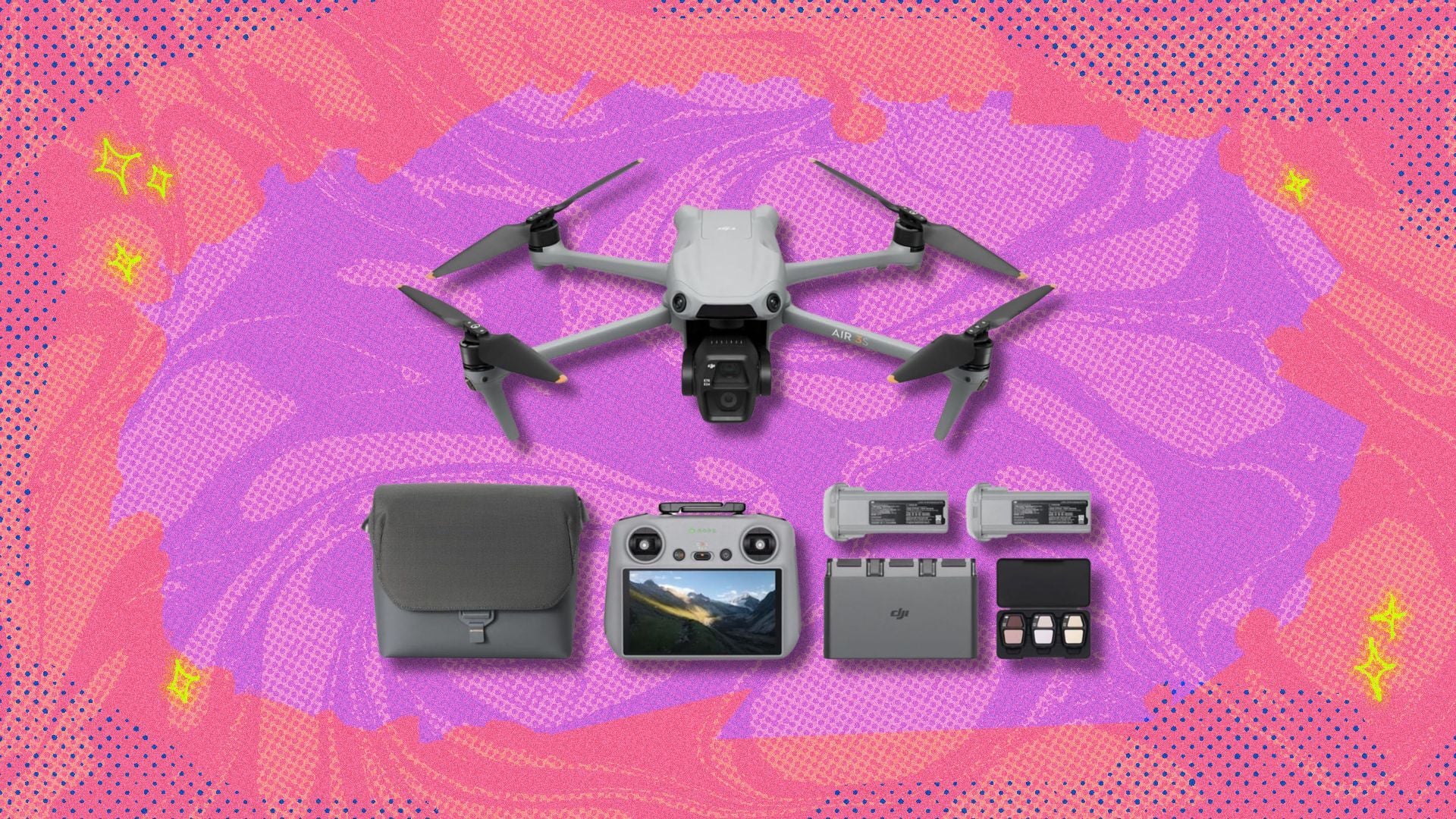 dji air 3s fly more combo against a pink background
