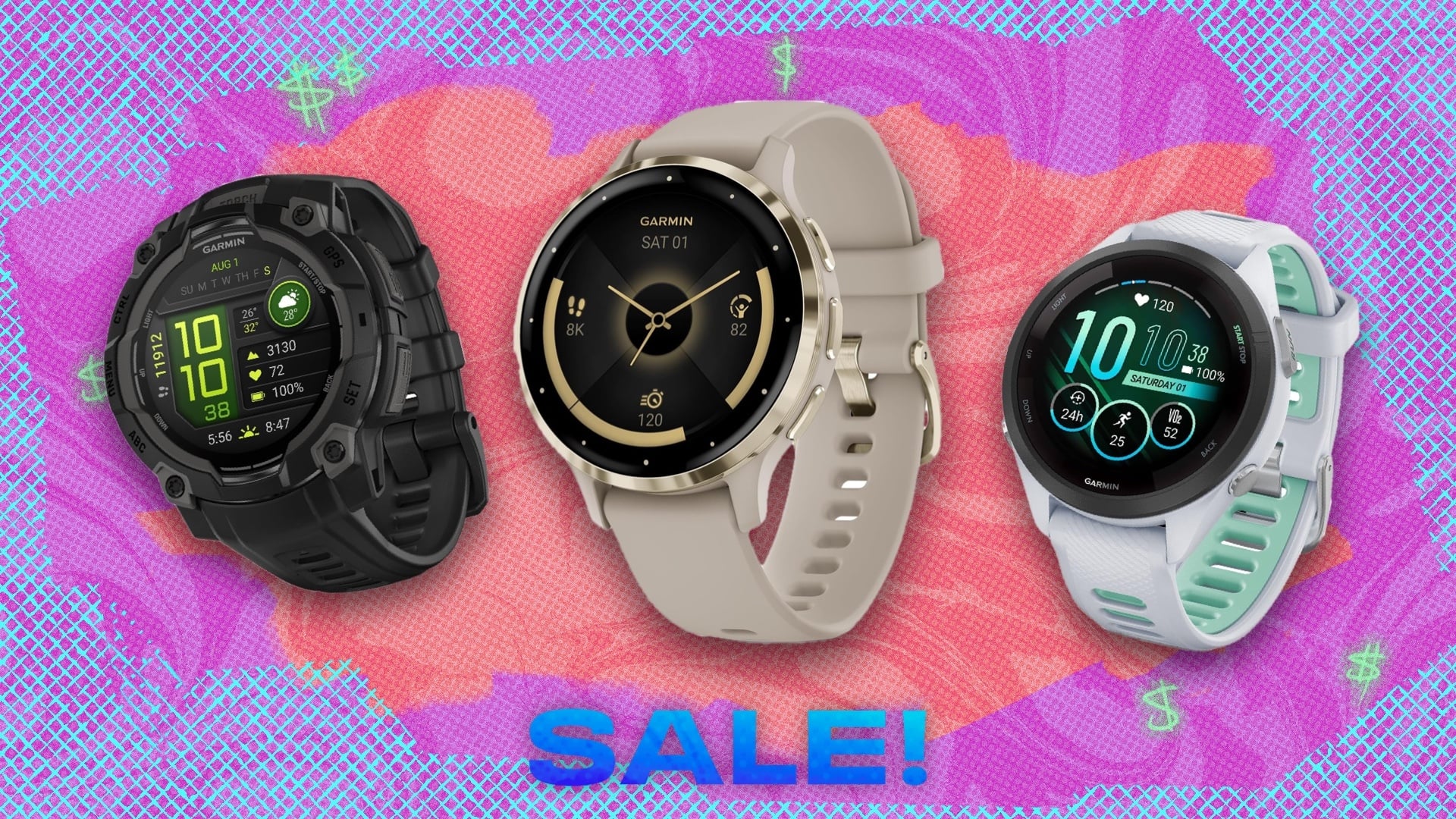 Garmin watches with multicolor abstract background