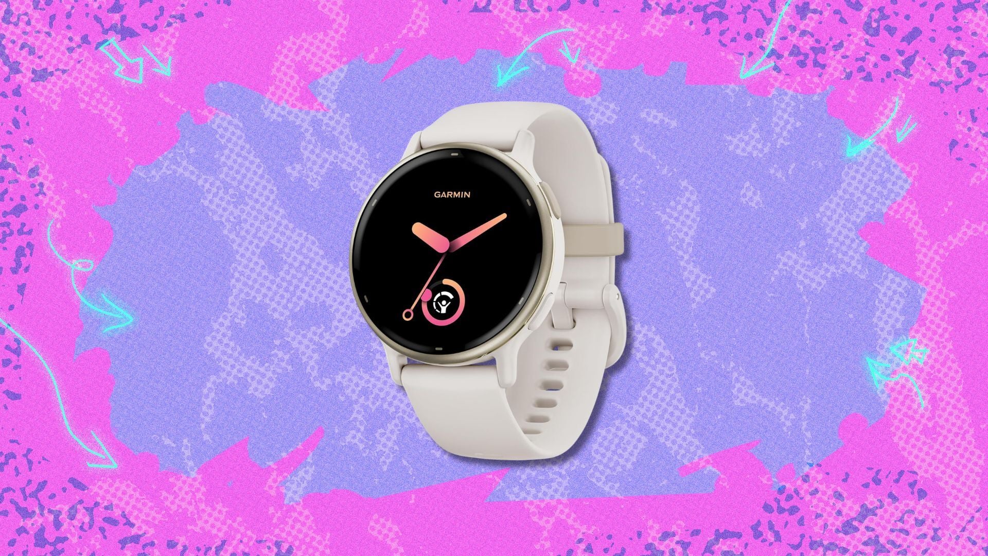 garmin vivoactive 5 against a pink and purple background