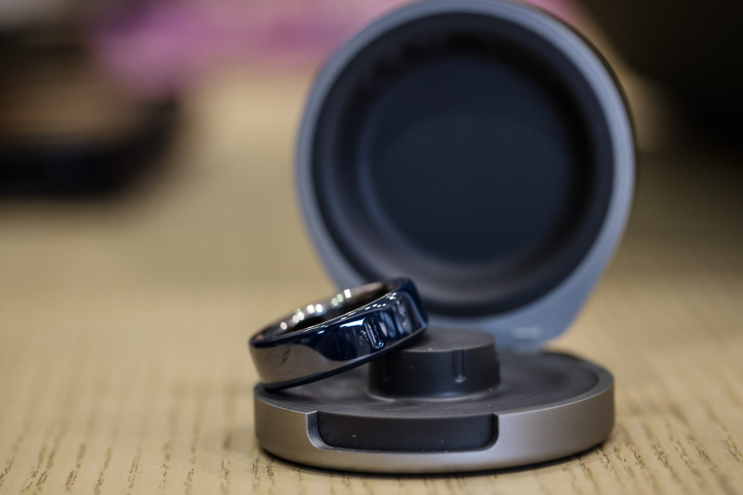 Oura smart ring and charging case at MWC Barcelona 2026 in Barcelona, Spain