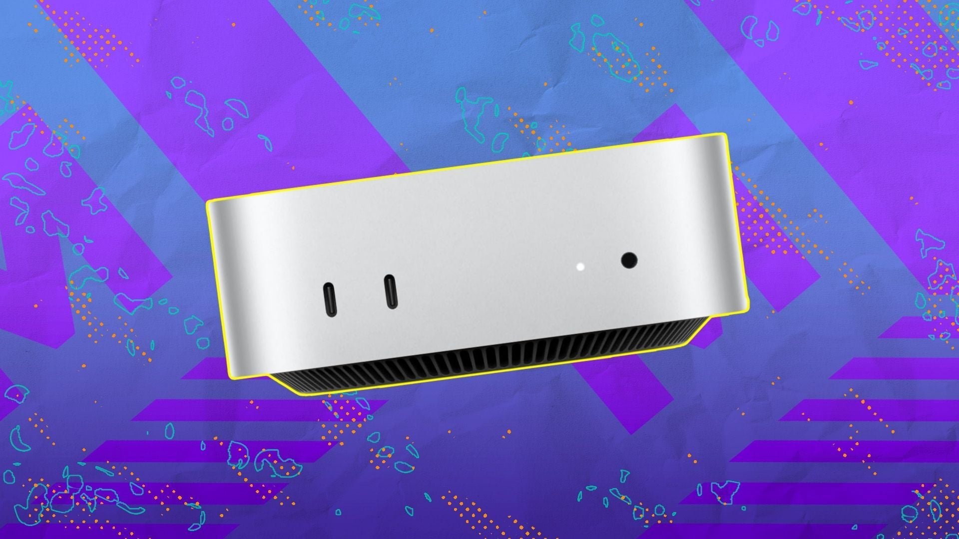 Mac mini M5 Pro on composite background