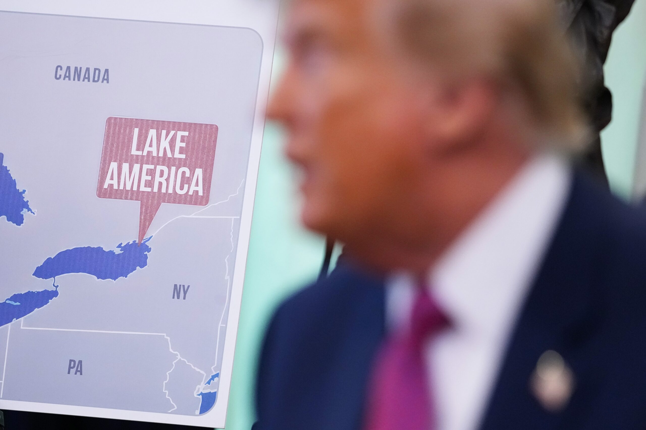 Lake America map with Donald Trump on the foreground