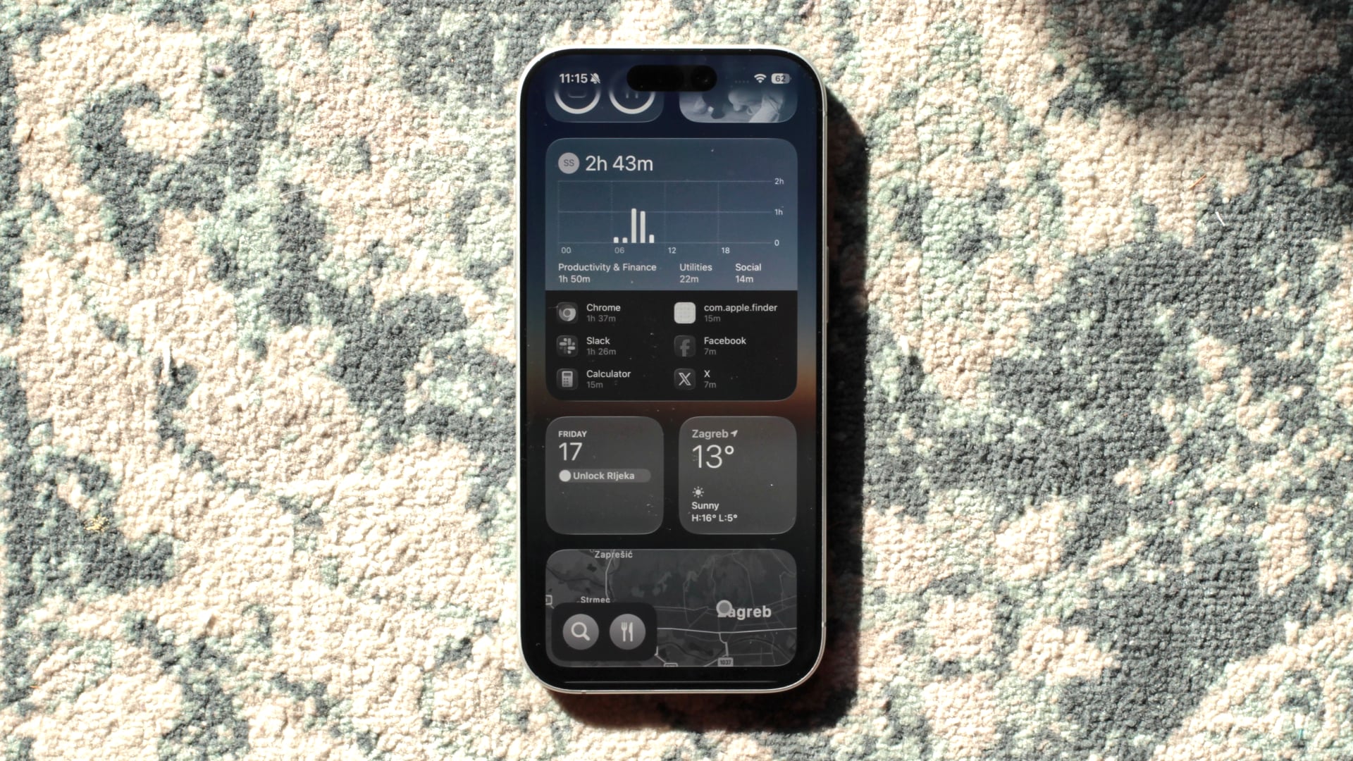 iPhone on patterned carpet