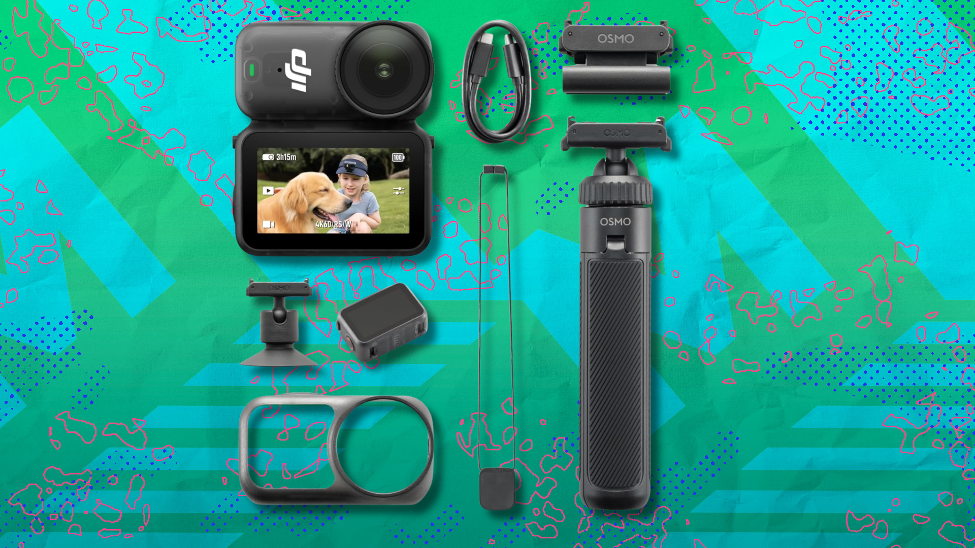 DJI Osmo Nano On-the-Go Combo on green and teal abstract background