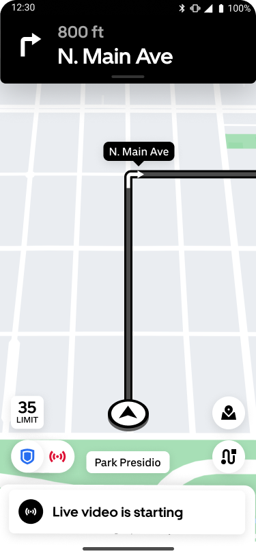 A screenshot of an Uber trip from the driver's perspective.