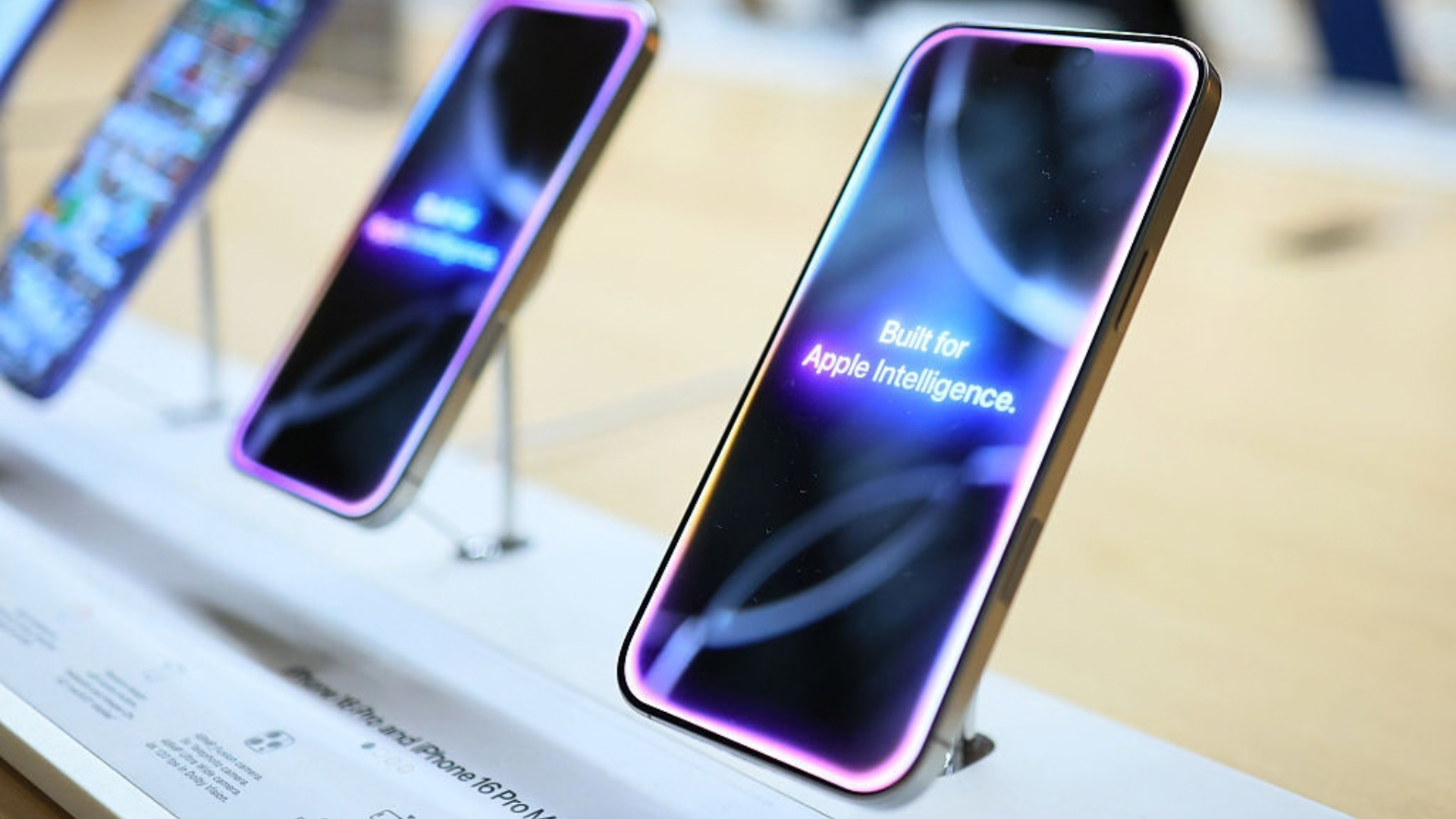 Apple iPhone 16 devices are seen on display at an Apple store on April 04, 2025 in New York, New York.