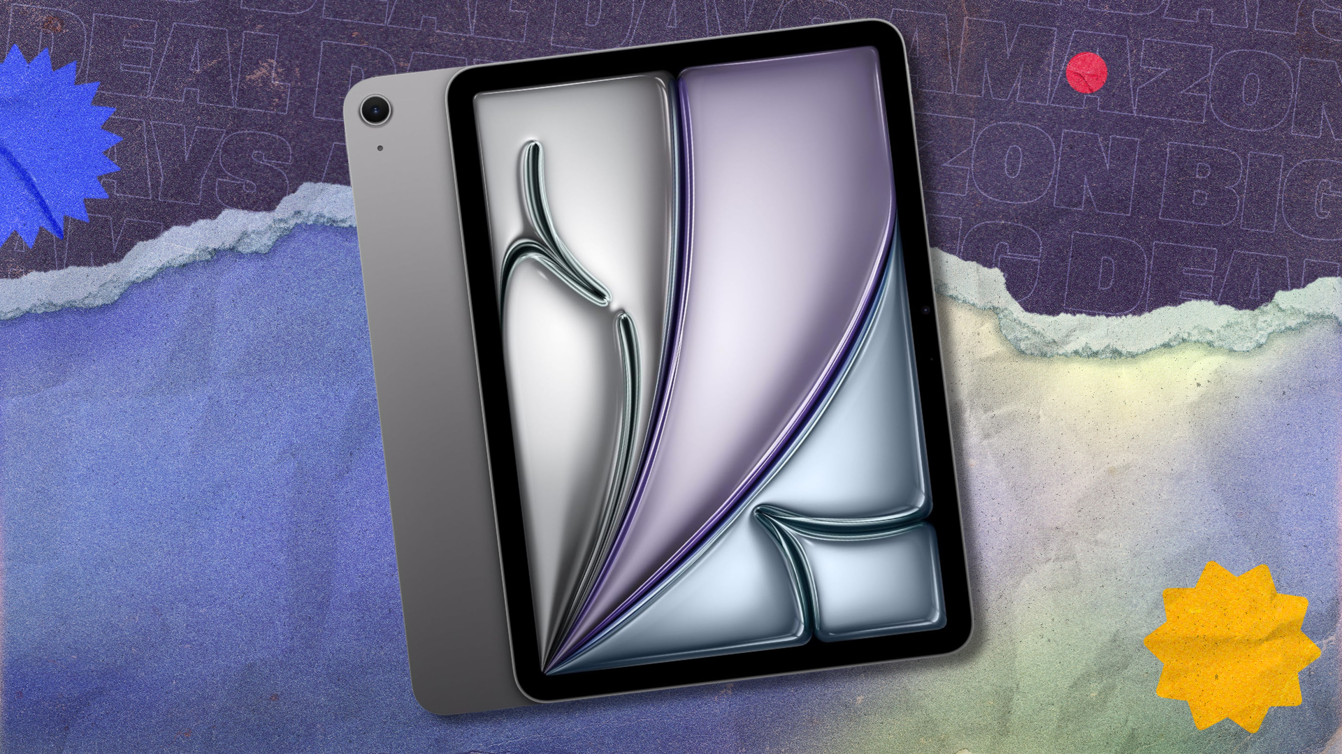 An iPad Air on a colorful background