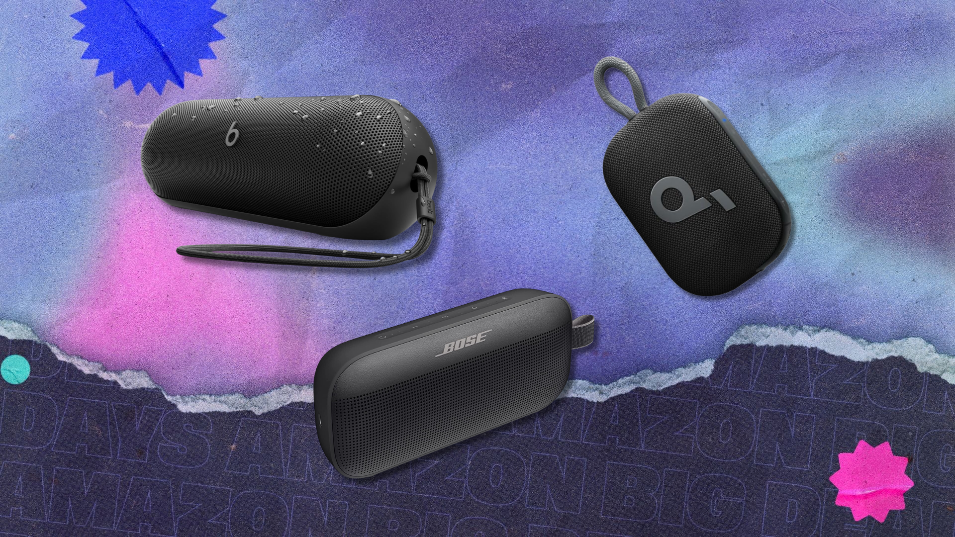 Beats, Soundcore, and Bose speakers