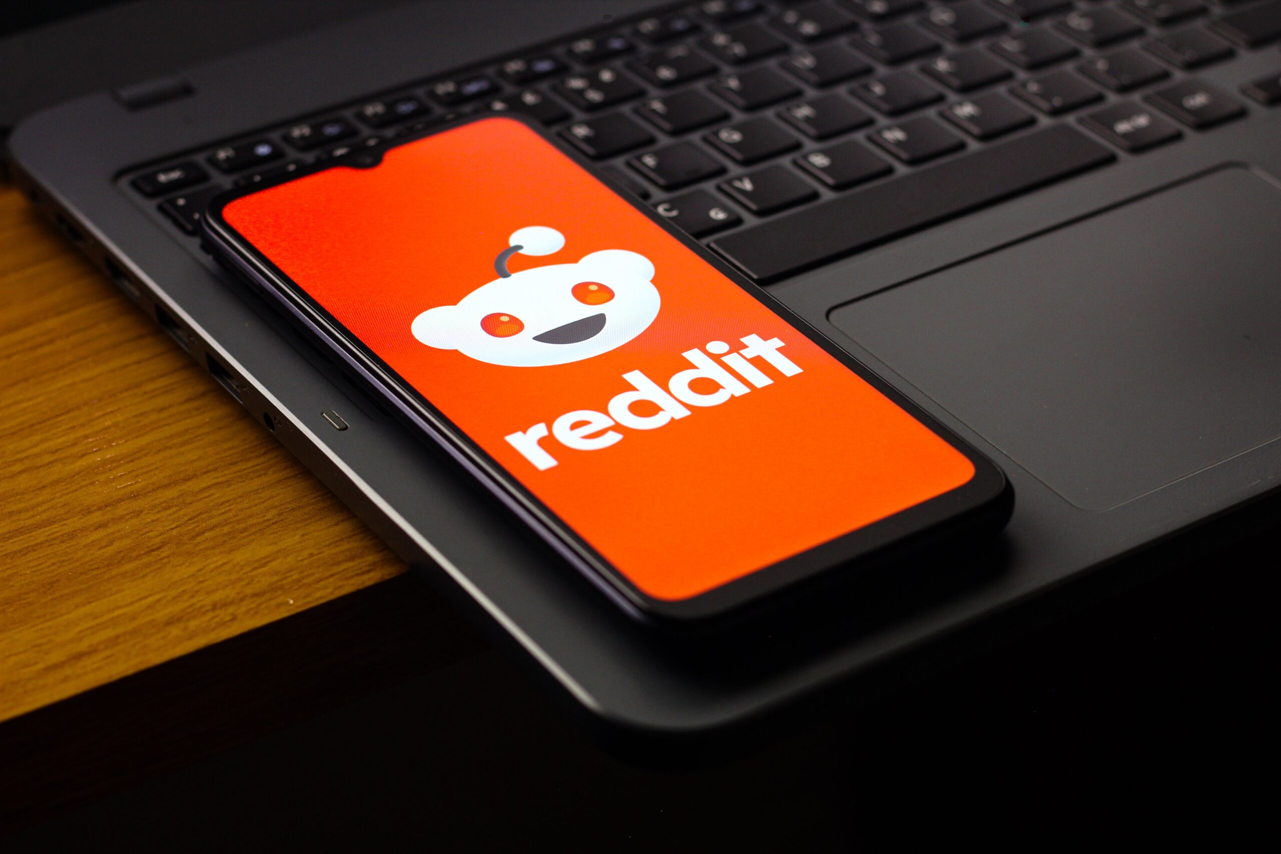 the Reddit logo is seen displayed on a smartphone screen