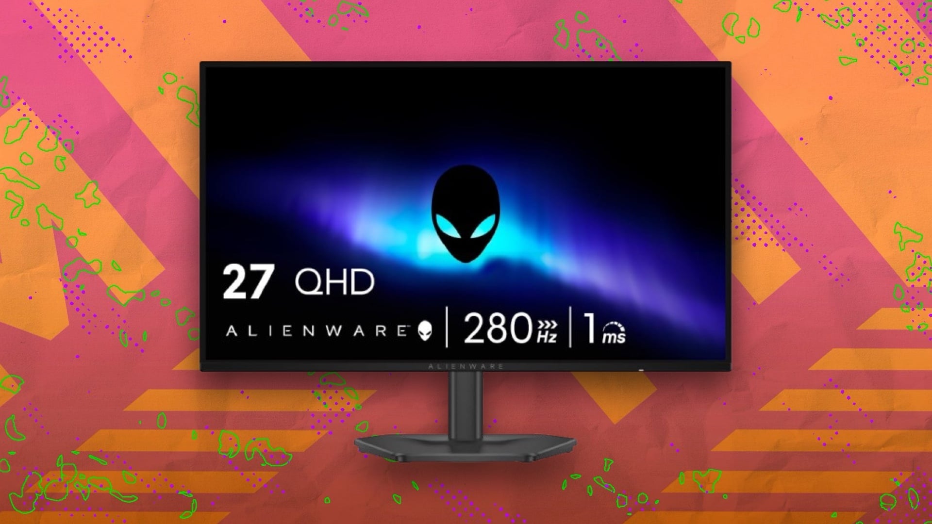 Alienware gaming monitor on orange backdrop