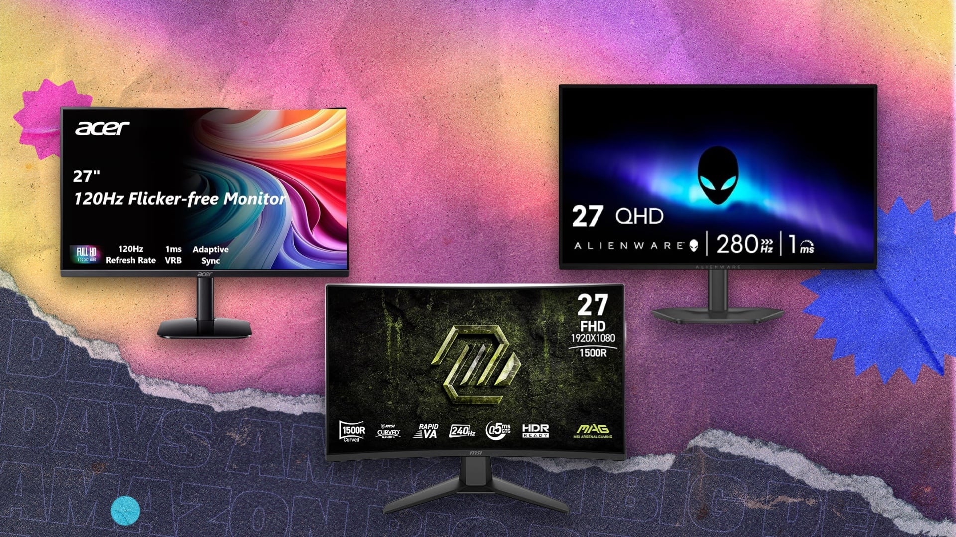 Gaming monitors against a Mashable background