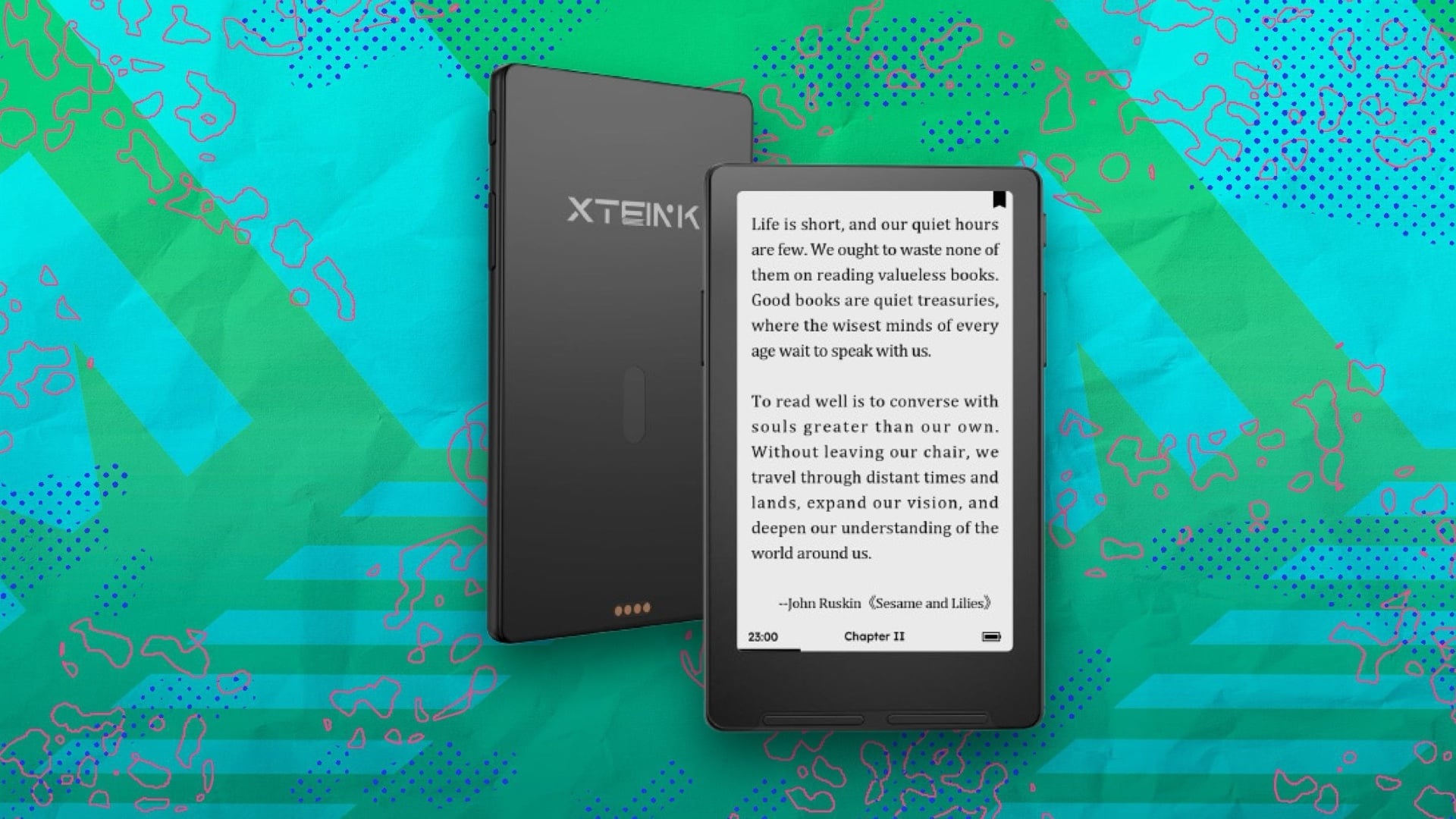XTEINK X4 Classic Pocket eReader on blue and green background