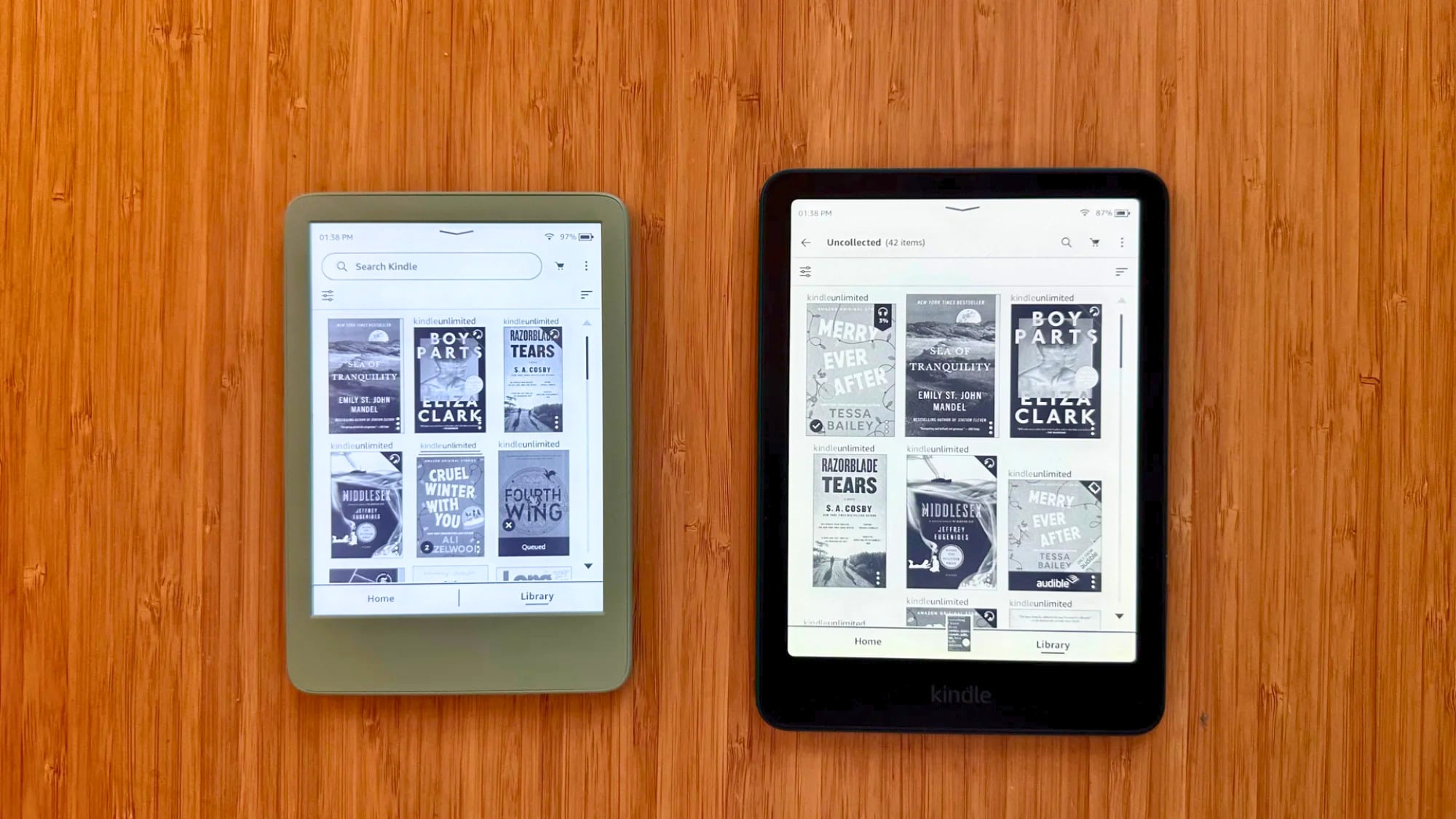 standard kindle next to kindle paperwhite