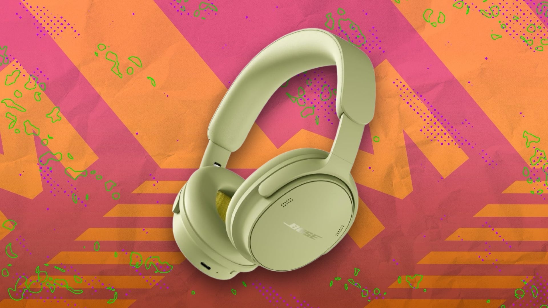 Bose QuietComfort Headphones on orange and pink backdrop
