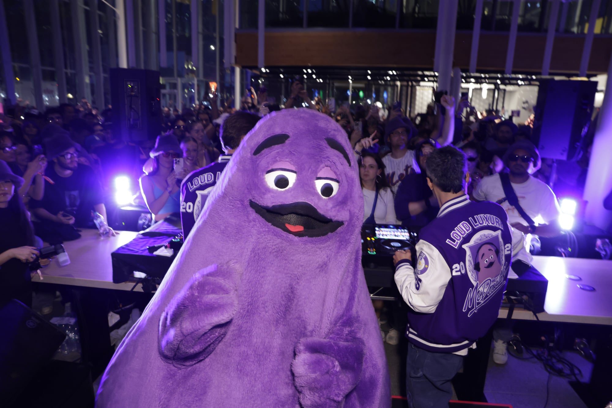Grimace celebrates his birthday with an epic party featuring Loud Luxury at McDonald’s Chicago flagship restaurant on June 12, 2025 in Chicago, Illinois