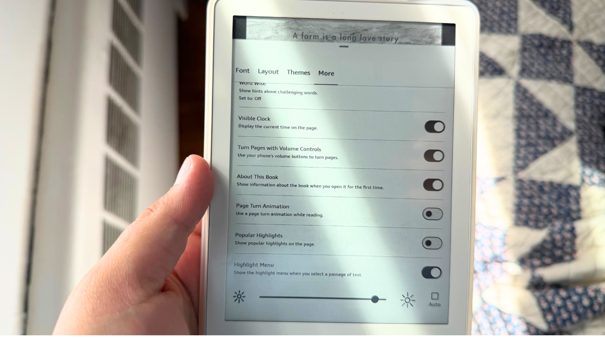 The More settings in the Kindle App