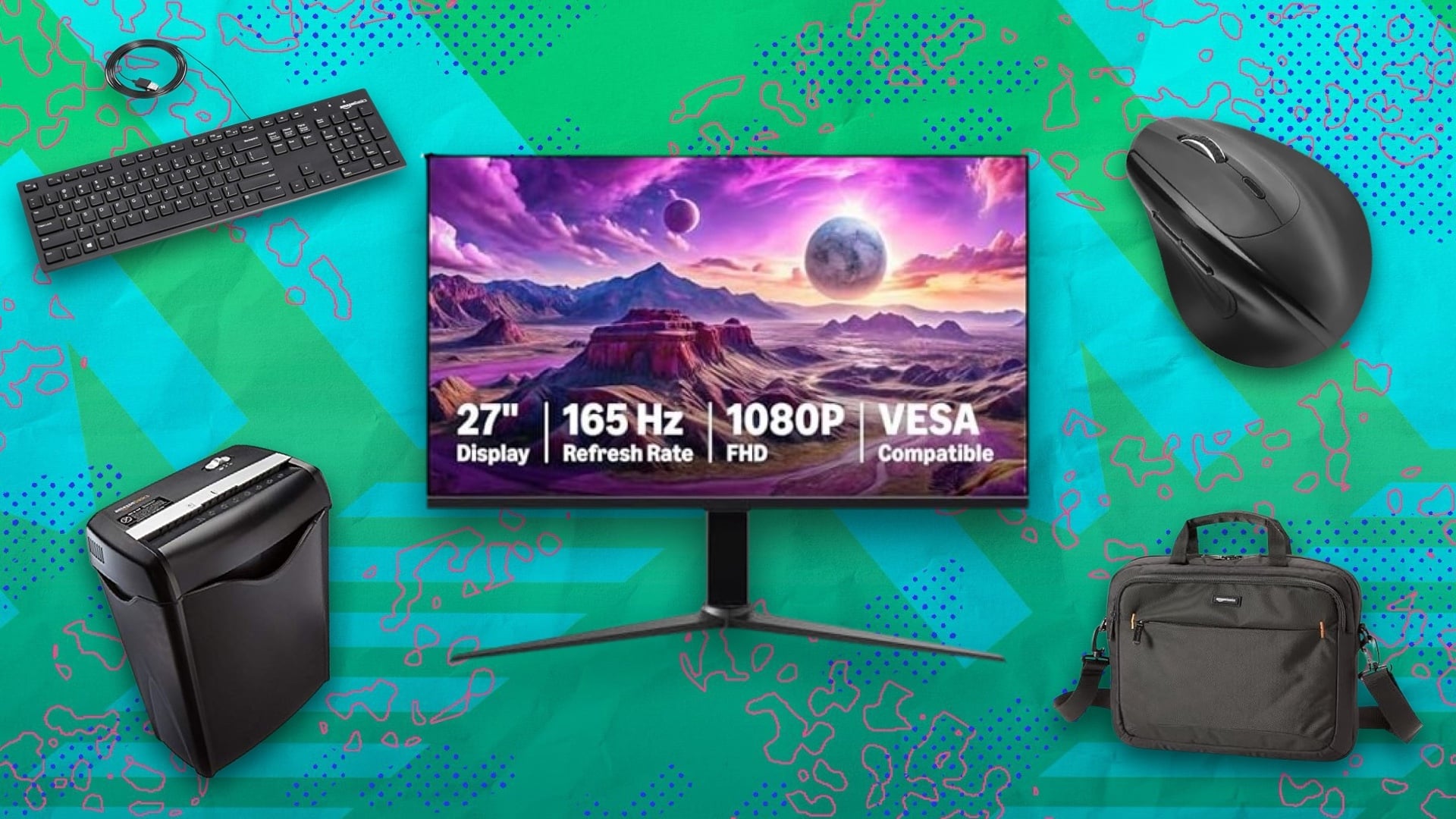 Amazon office basics products on a green background