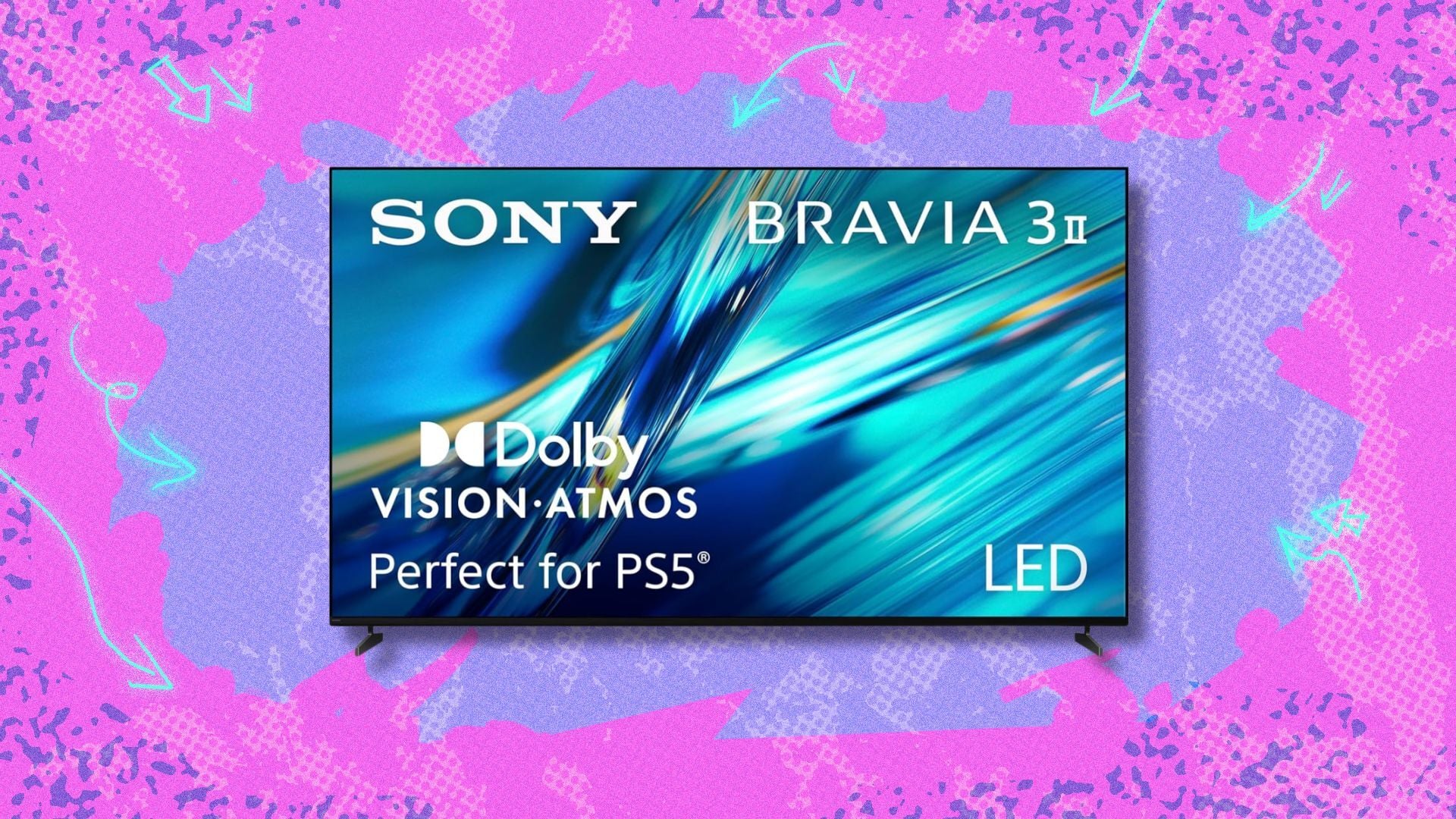 sony 100-inch bravia 3 II led 4k tv against a pink and purple background
